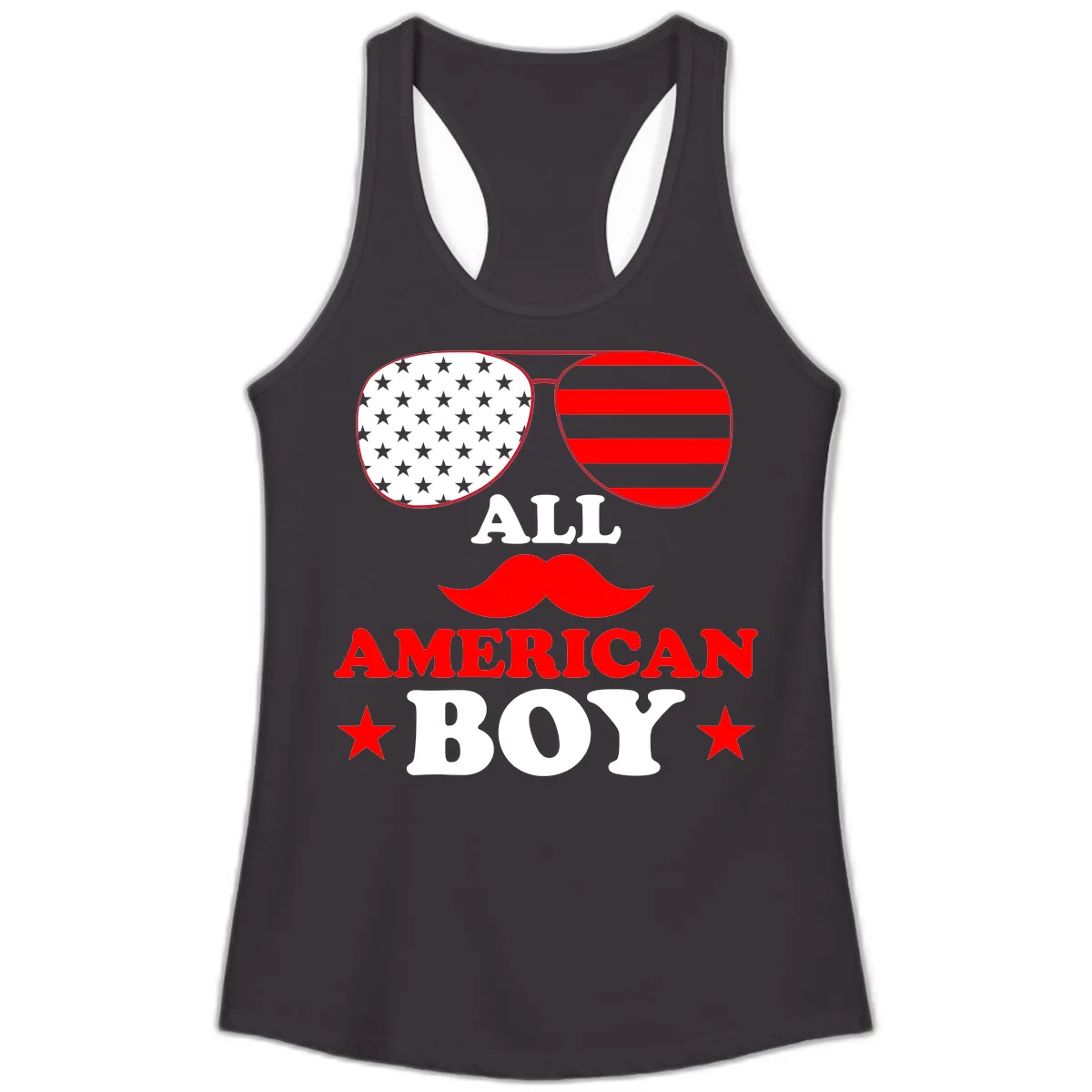 All American Boy Patriotic Aviator Design Ladies Tank in Black