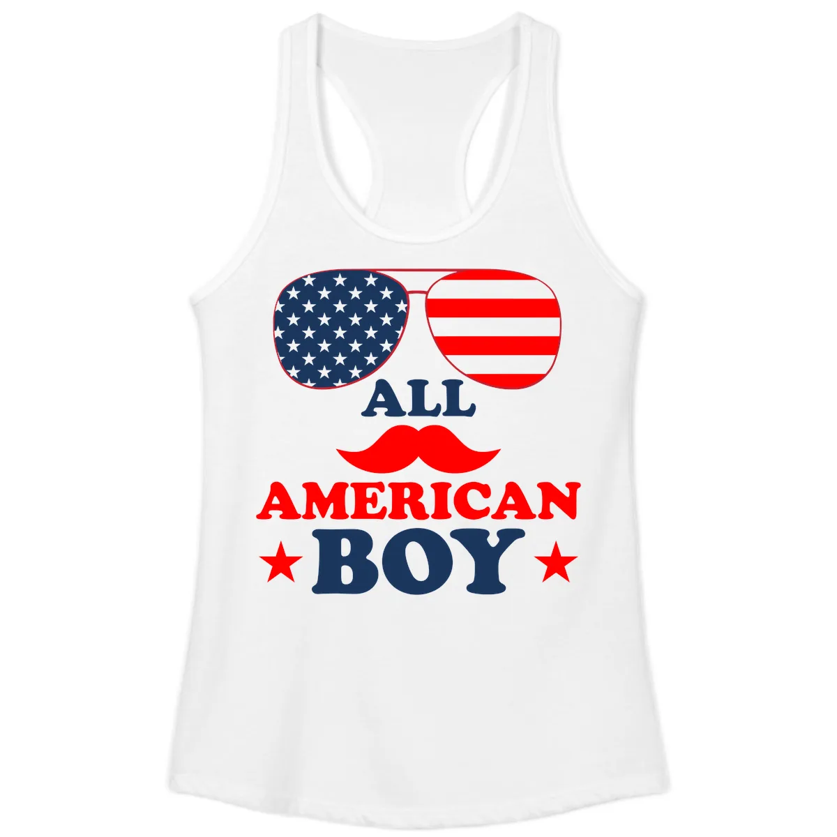 All American Boy Patriotic Aviator Design Ladies Tank in White