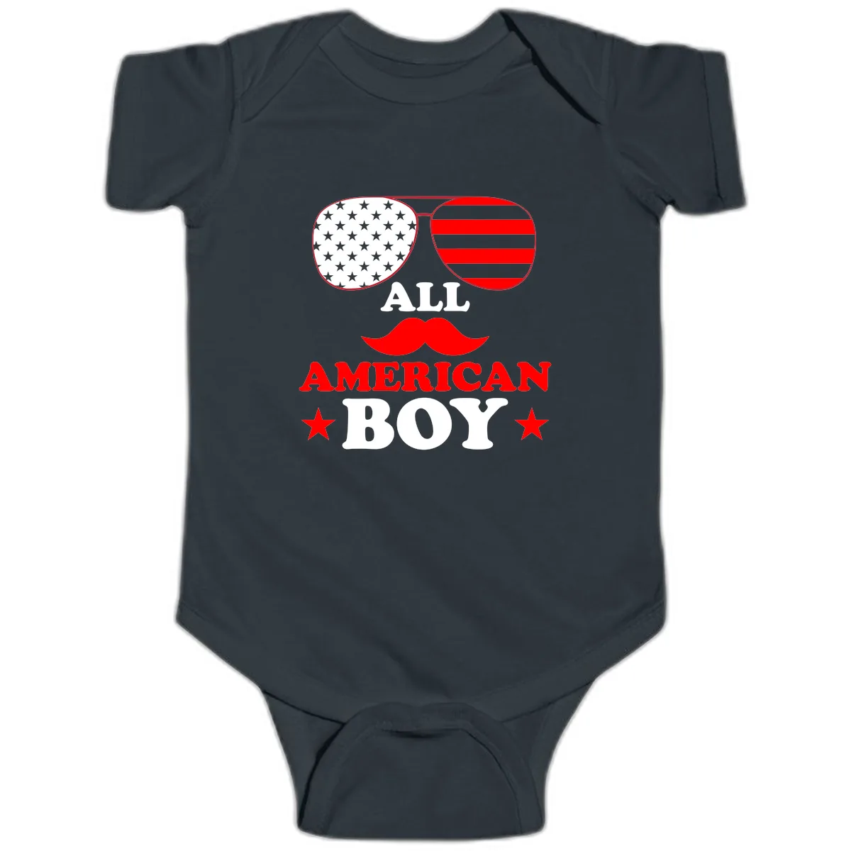 All American Boy Patriotic Aviator Design Baby Onesie in Black