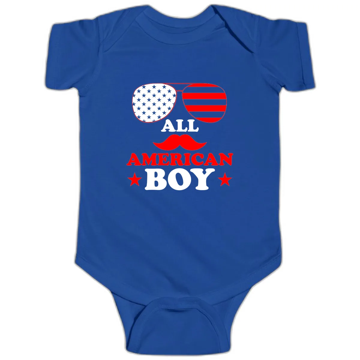 All American Boy Patriotic Aviator Design Baby Onesie in Royal