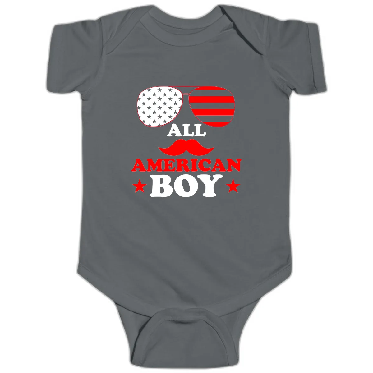All American Boy Patriotic Aviator Design Baby Onesie in Charcoal
