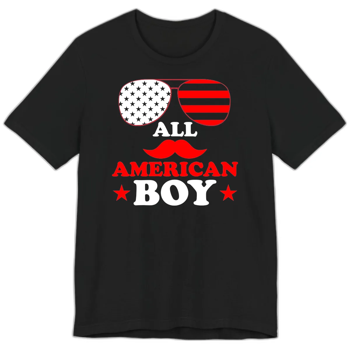 All American Boy Patriotic Aviator Design Premium T-Shirt in Black