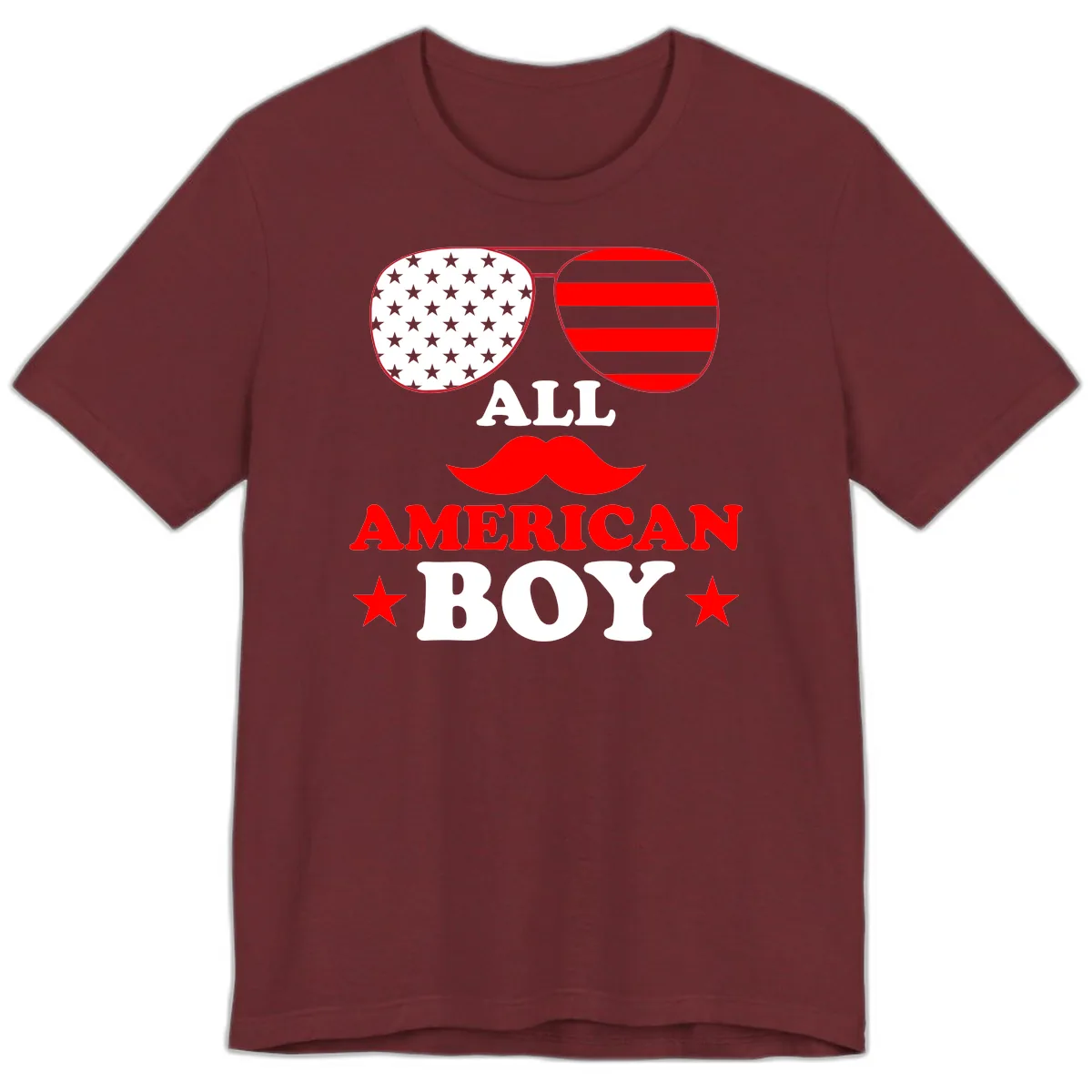 All American Boy Patriotic Aviator Design Premium T-Shirt in Heather Cardinal
