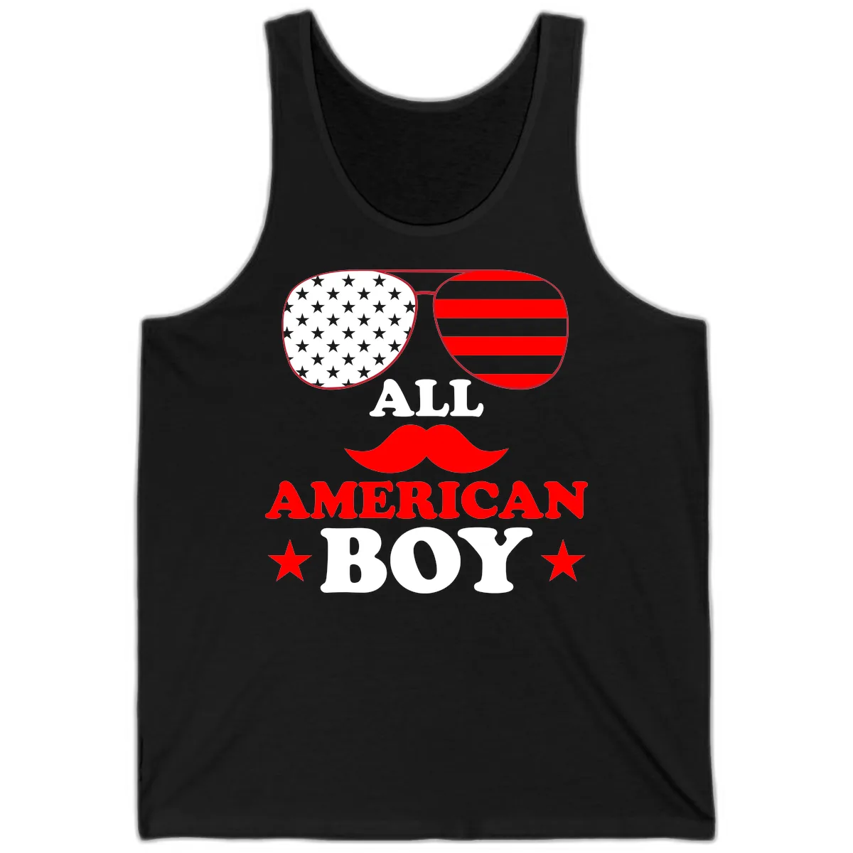 All American Boy Patriotic Aviator Design Tank in Black