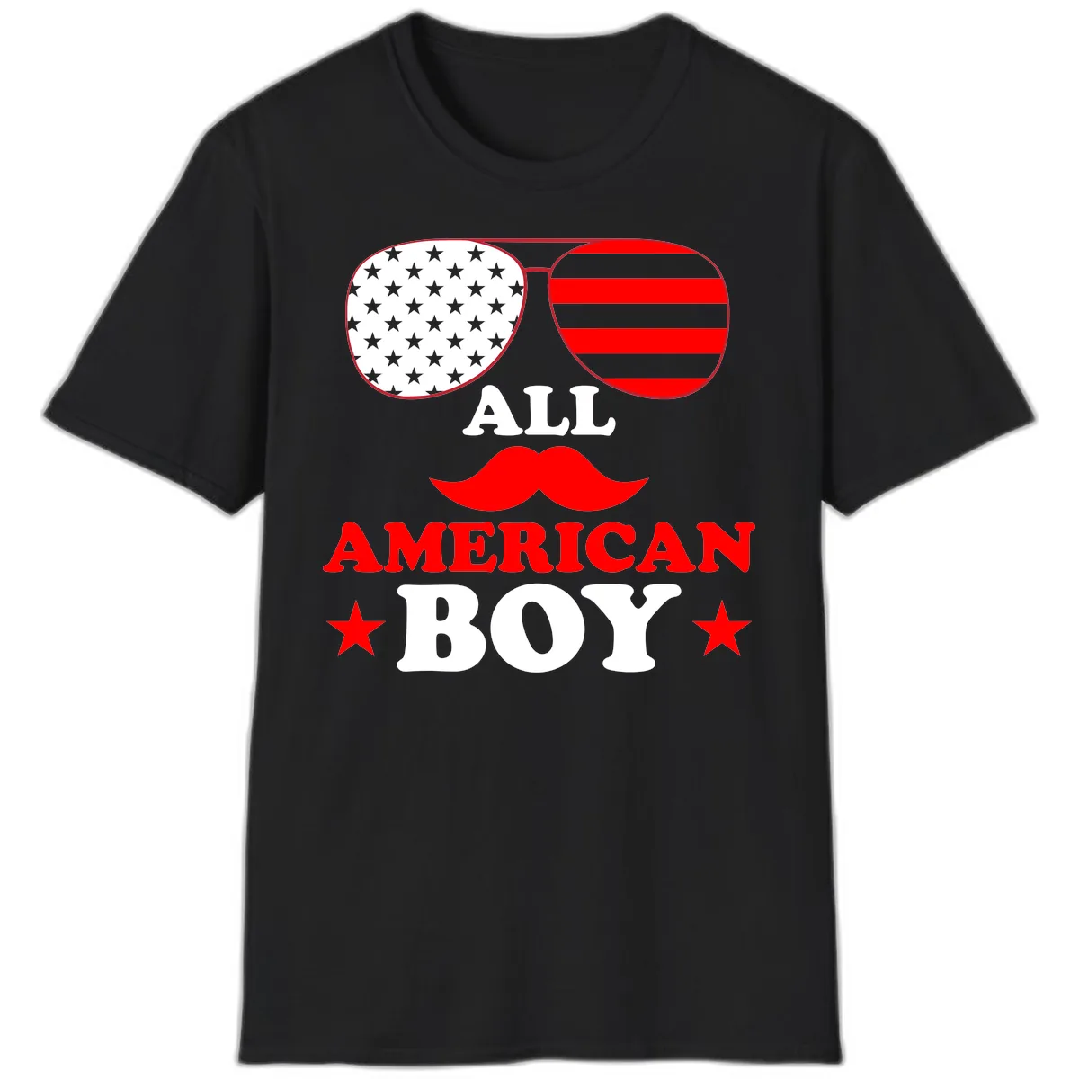 All American Boy Patriotic Aviator Design T-Shirt in Black