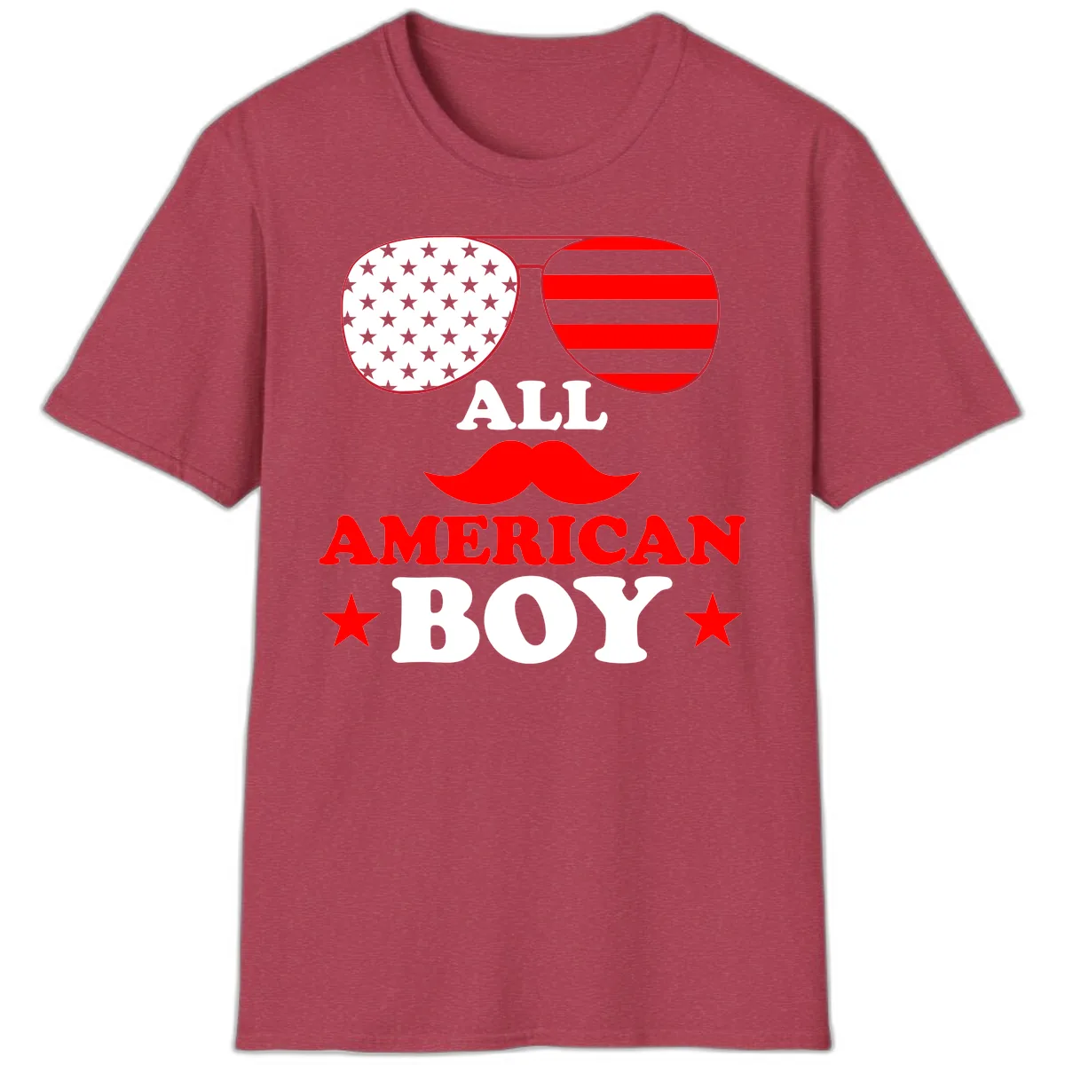 All American Boy Patriotic Aviator Design T-Shirt in Heather Cardinal