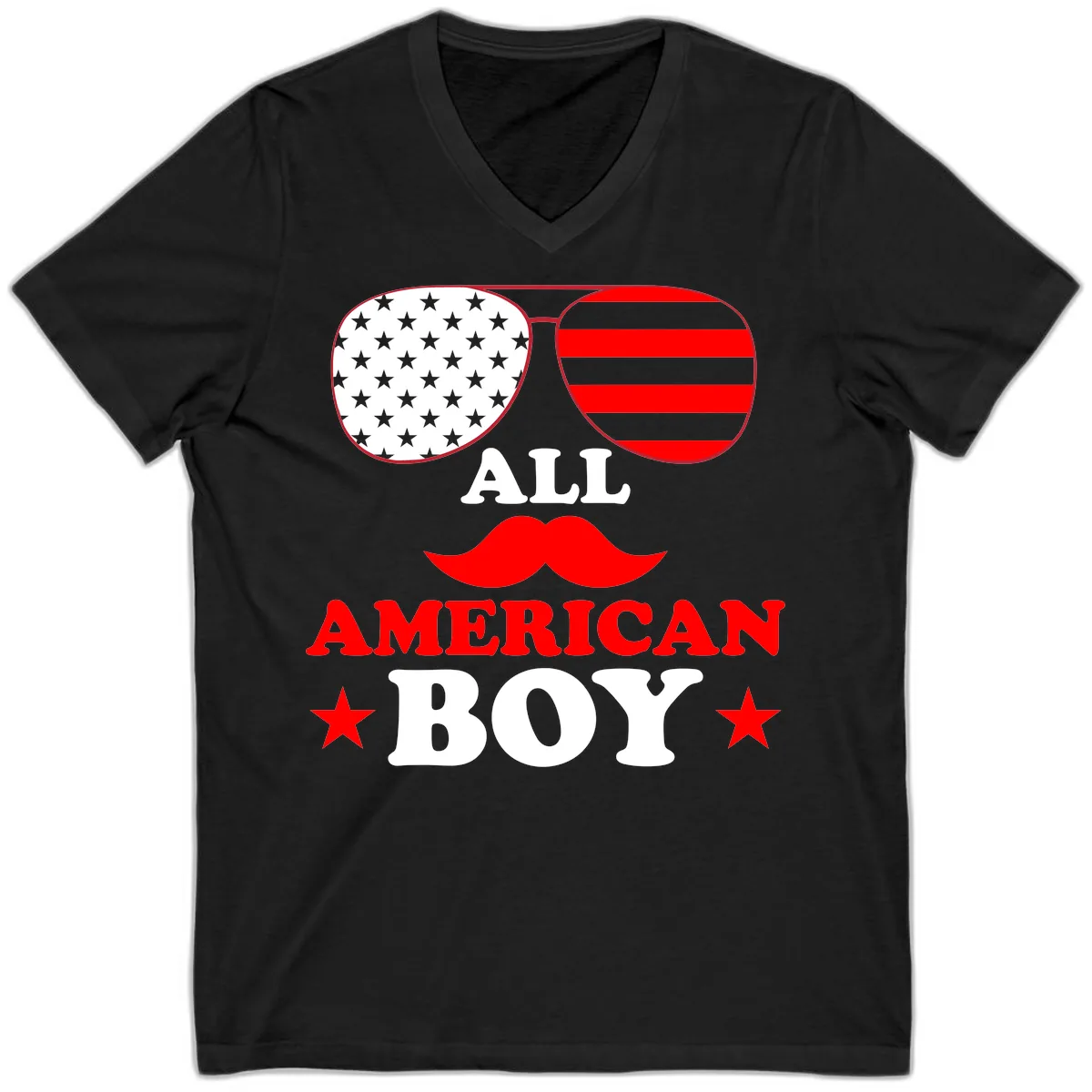 All American Boy Patriotic Aviator Design V-Neck in Black