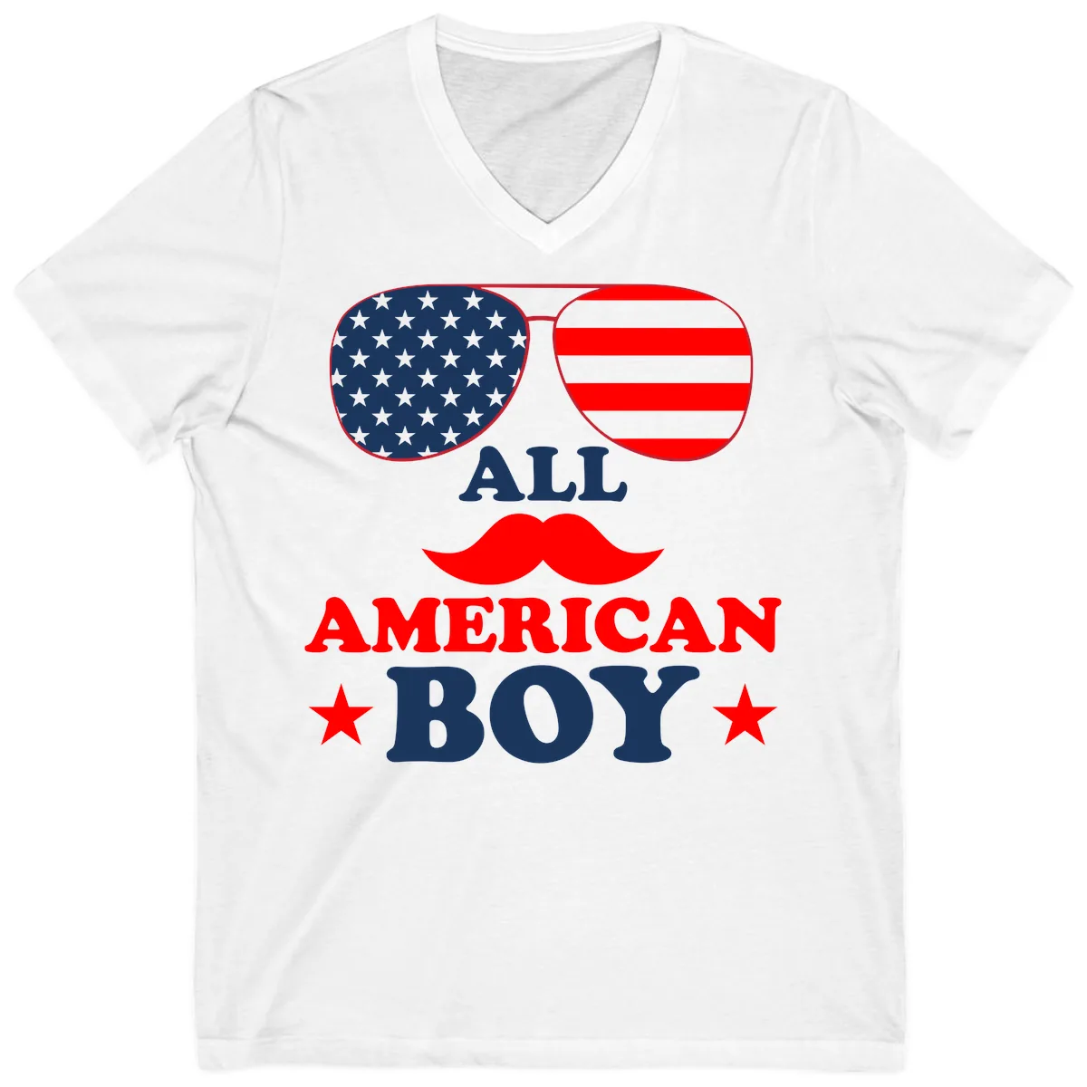 All American Boy Patriotic Aviator Design V-Neck in White