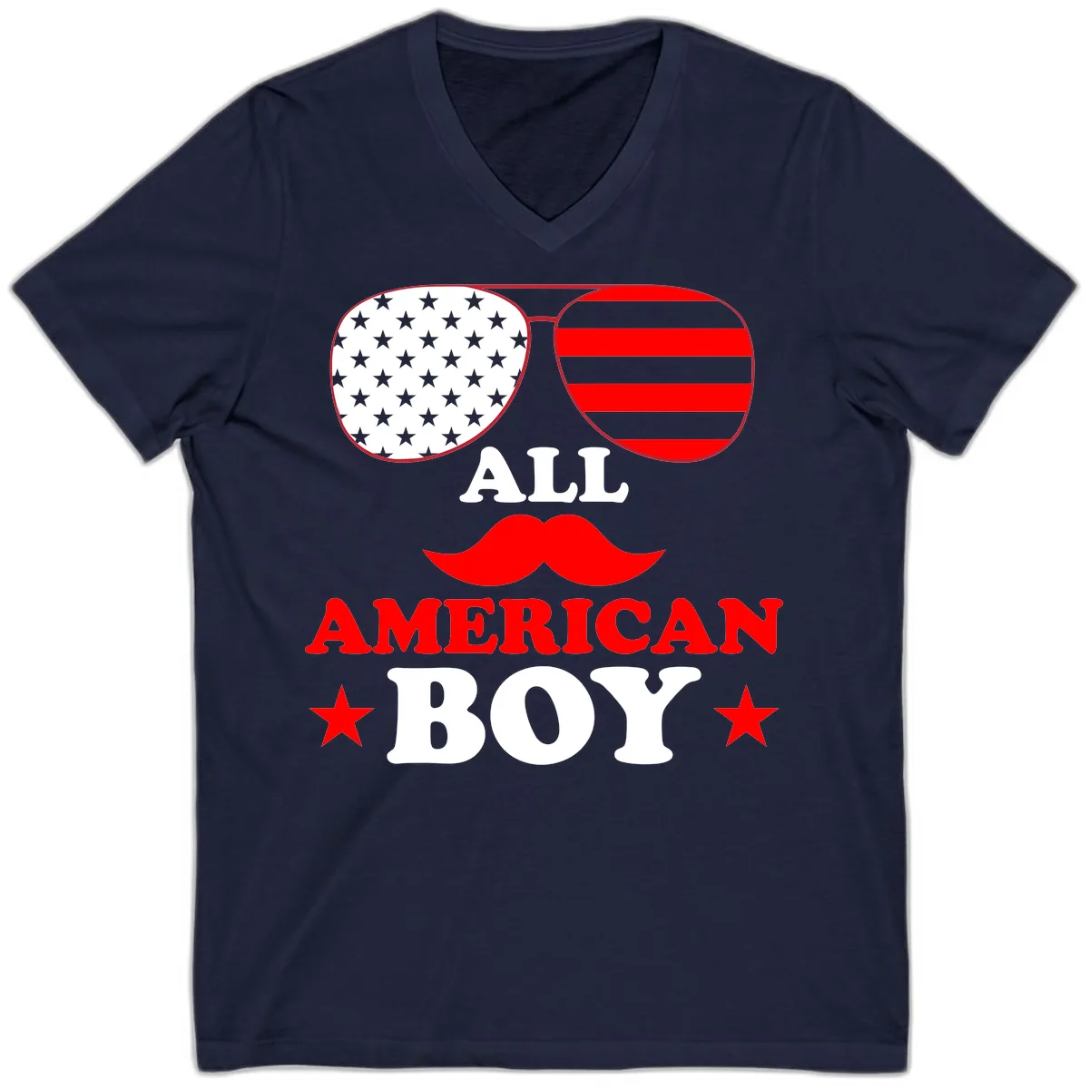 All American Boy Patriotic Aviator Design V-Neck in Navy