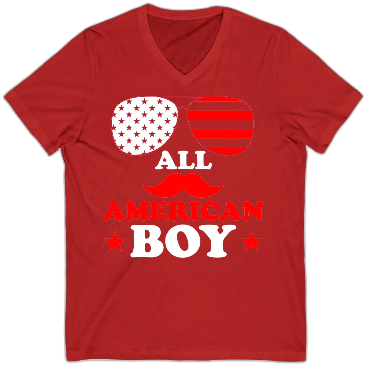 All American Boy Patriotic Aviator Design V-Neck in Red