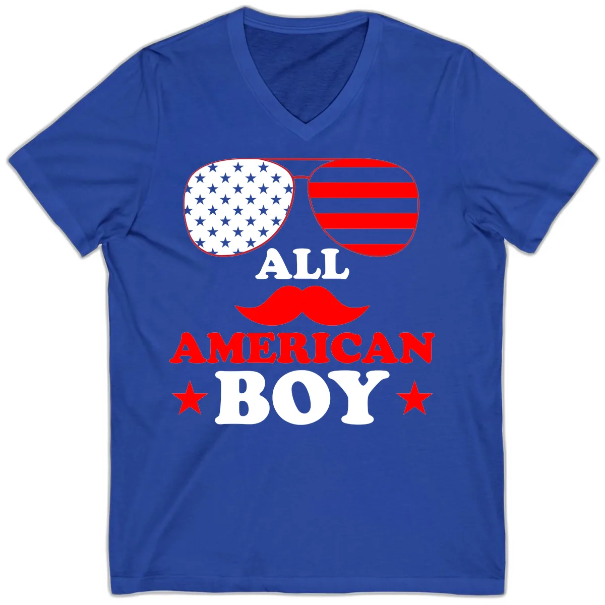 All American Boy Patriotic Aviator Design V-Neck in True Royal