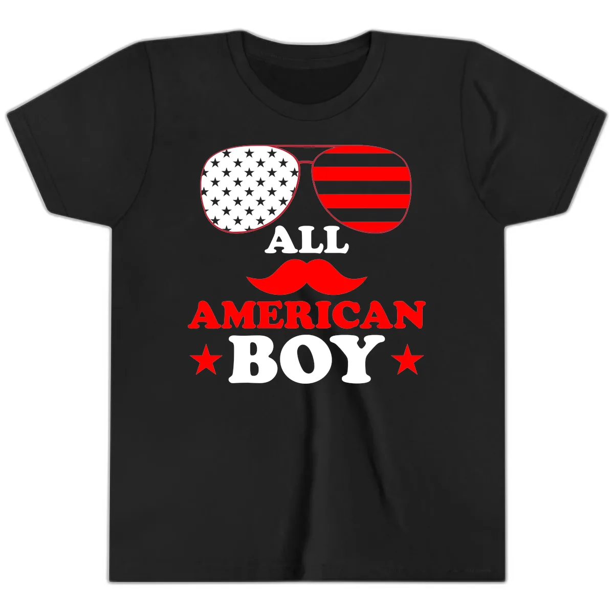 All American Boy Patriotic Aviator Design Youth T-Shirt in Black