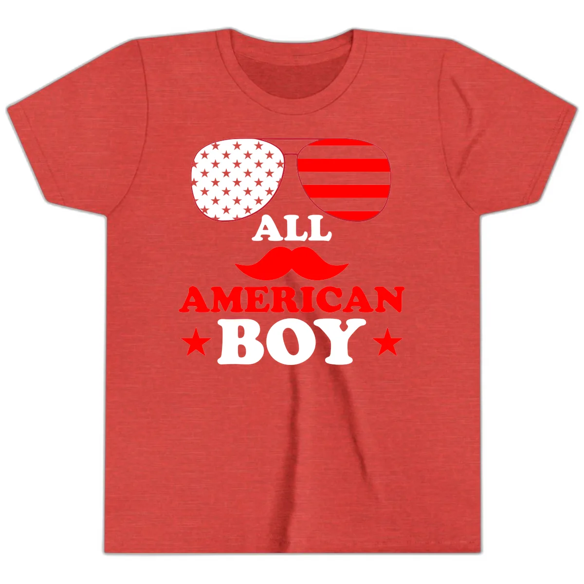 All American Boy Patriotic Aviator Design Youth T-Shirt in Heather Red
