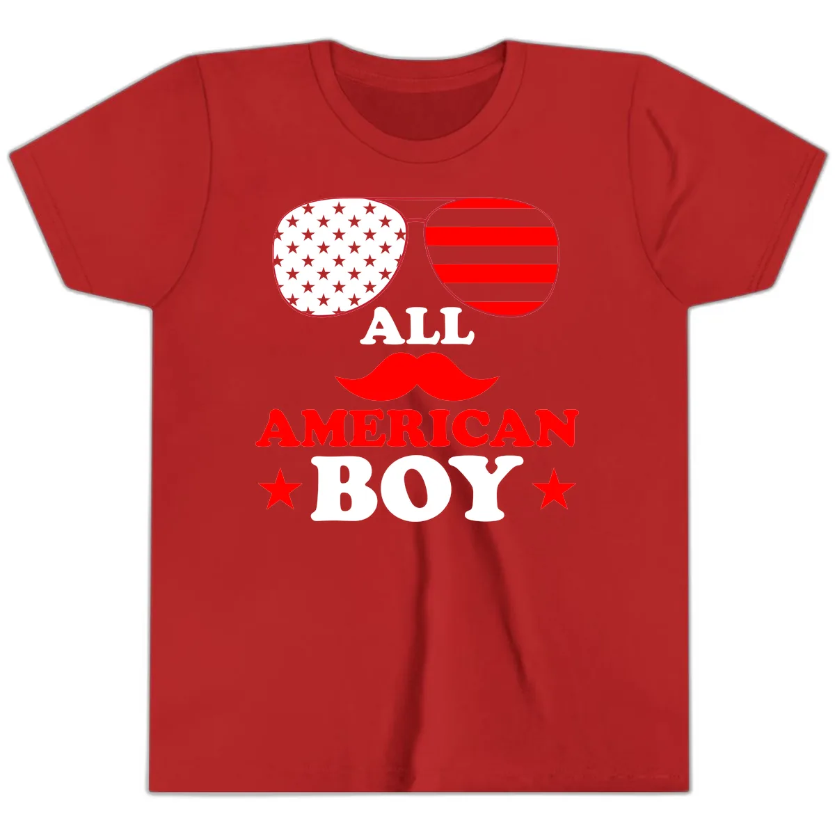 All American Boy Patriotic Aviator Design Youth T-Shirt in Red