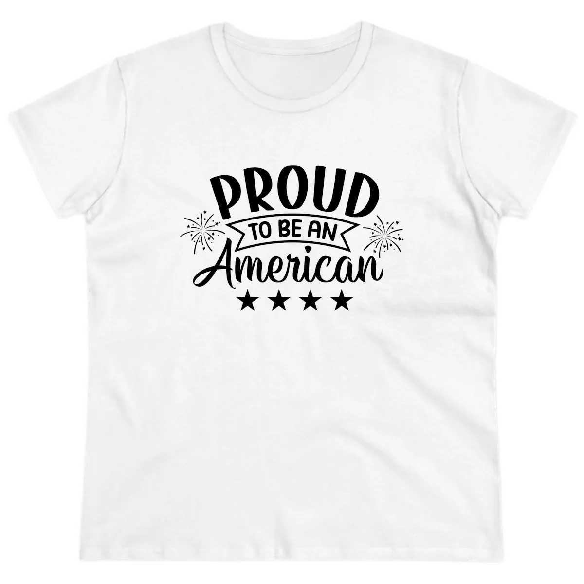 Proud To Be An American Fireworks Stars Ladies Tee in White