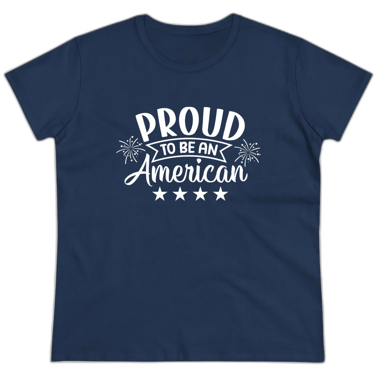 Proud To Be An American Fireworks Stars Ladies Tee in Navy