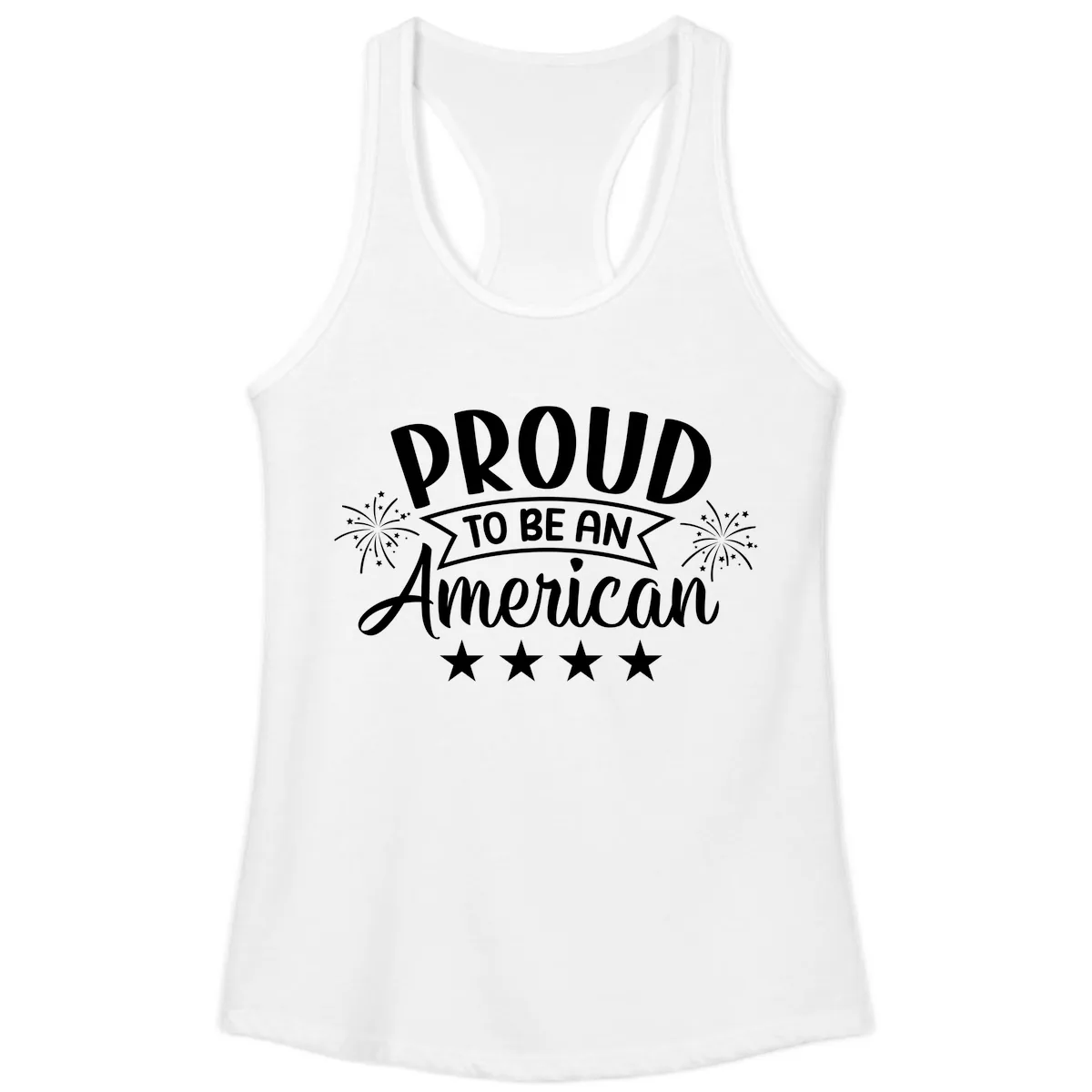 Proud To Be An American Fireworks Stars Ladies Tank in White