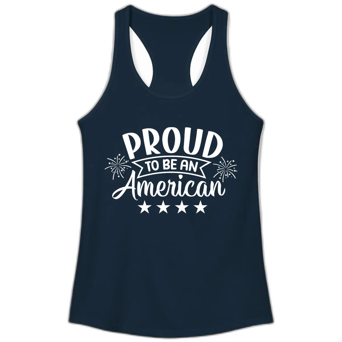 Proud To Be An American Fireworks Stars Ladies Tank in Solid Midnight Navy