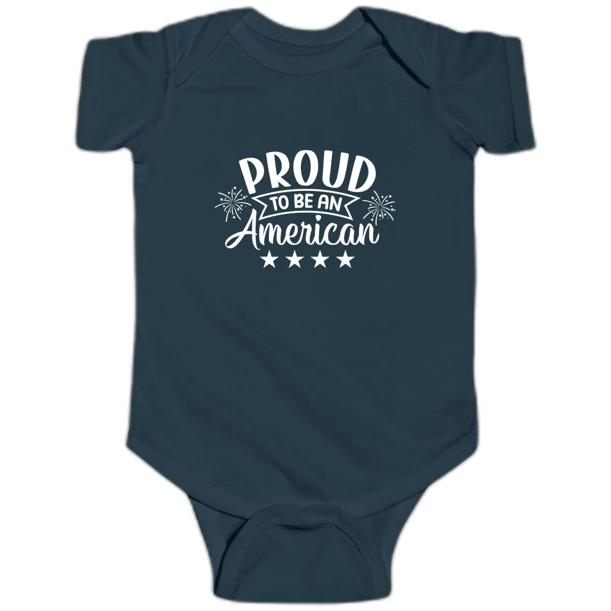 Proud To Be An American Fireworks Stars Baby Onesie in Navy