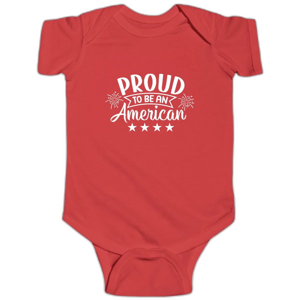 Proud To Be An American Fireworks Stars Baby Onesie in Red