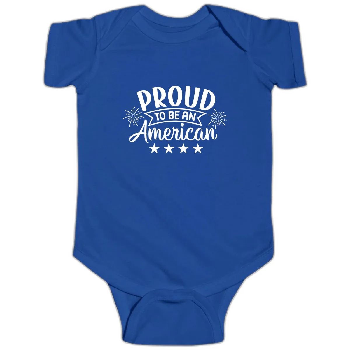 Proud To Be An American Fireworks Stars Baby Onesie in Royal