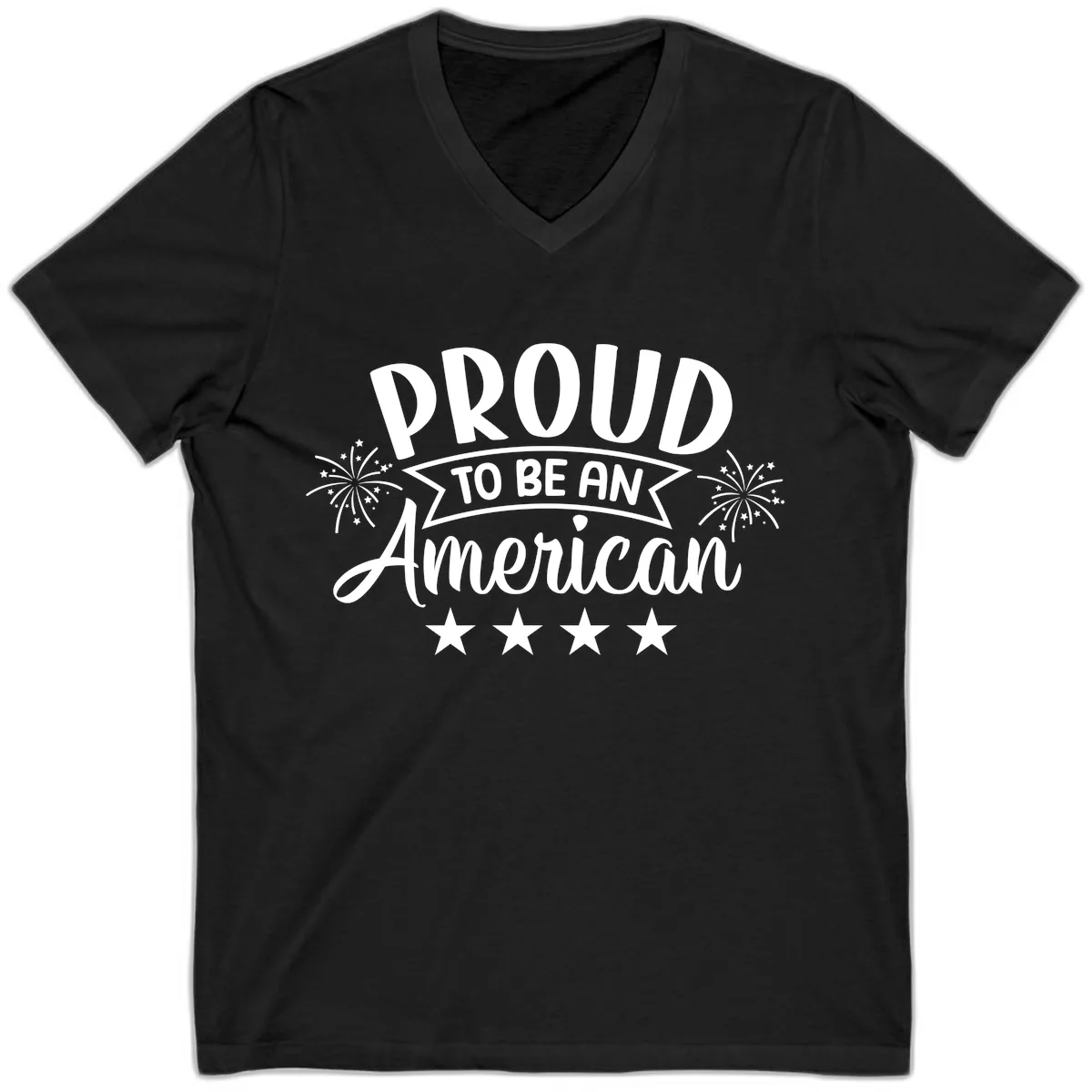 Proud To Be An American Fireworks Stars V-Neck in Black