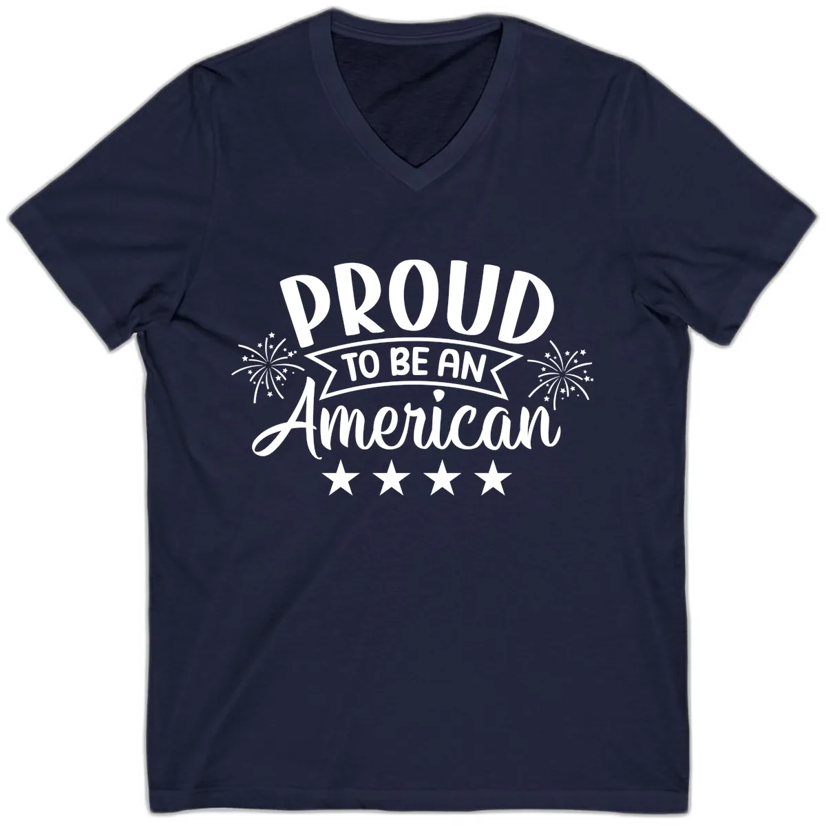 Proud To Be An American Fireworks Stars V-Neck in Navy