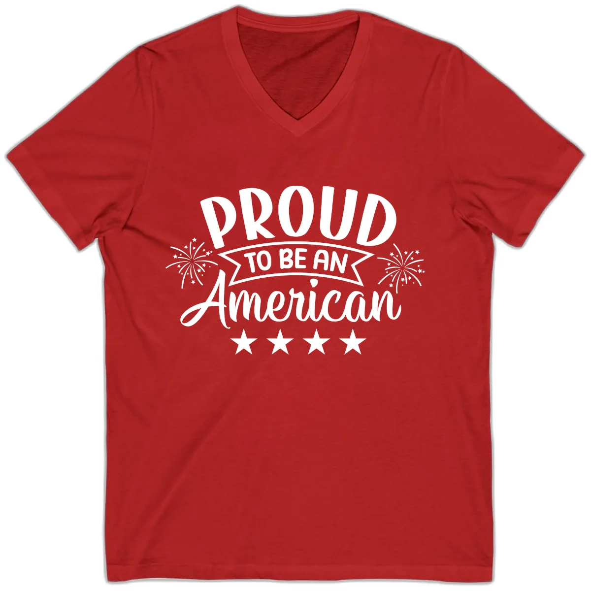 Proud To Be An American Fireworks Stars V-Neck in Red