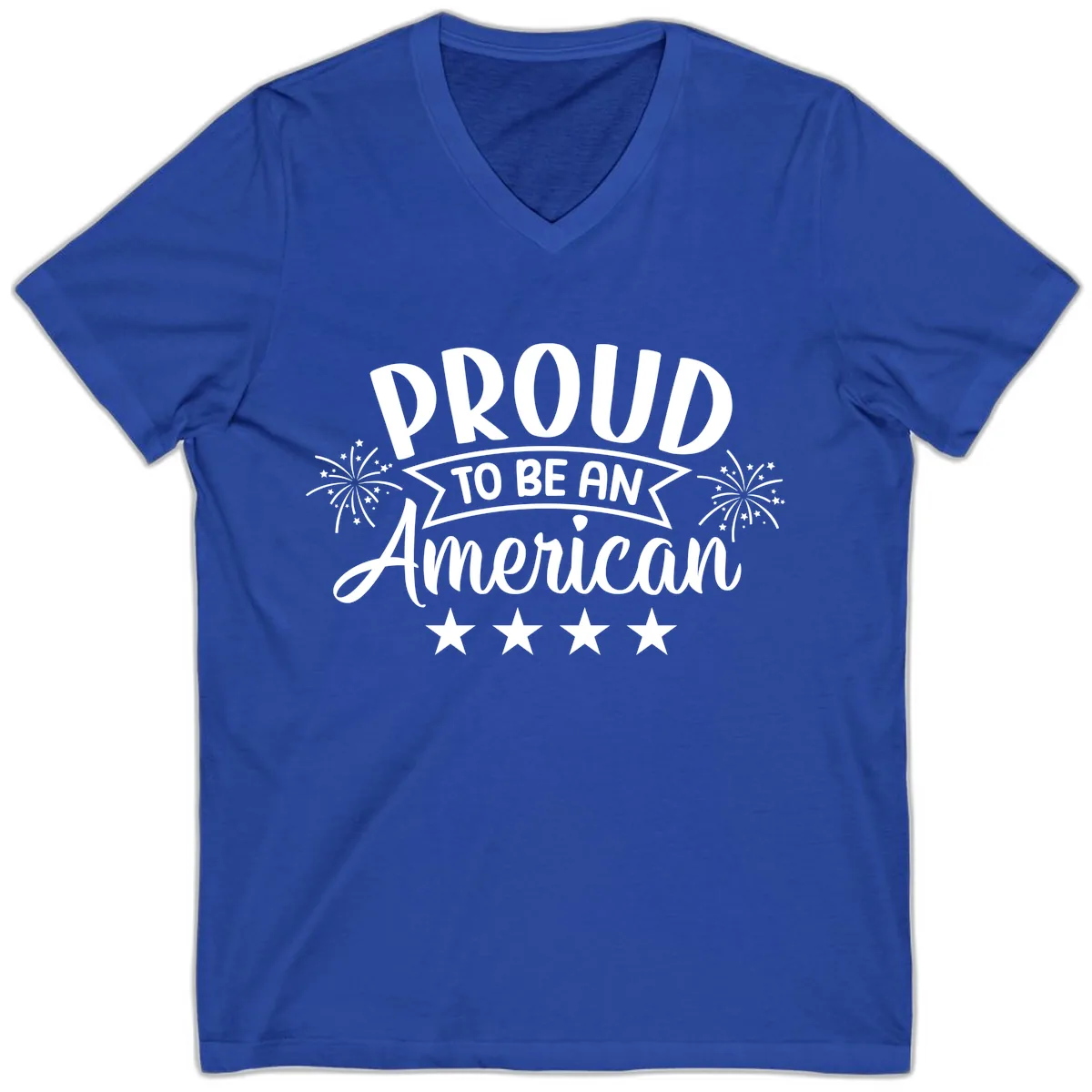 Proud To Be An American Fireworks Stars V-Neck in True Royal
