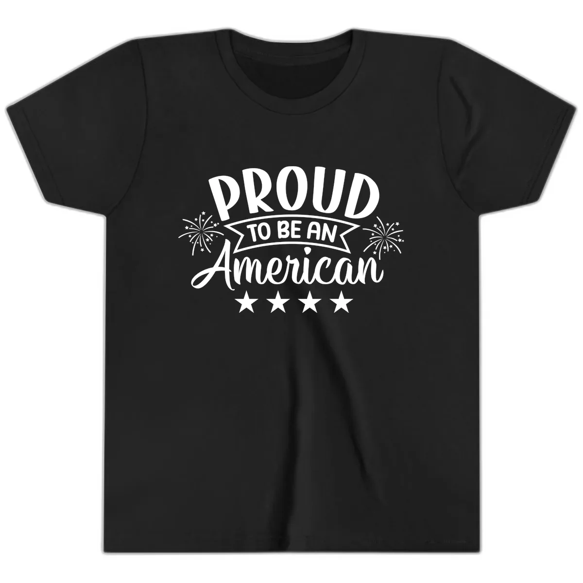 Proud To Be An American Fireworks Stars Youth T-Shirt in Black