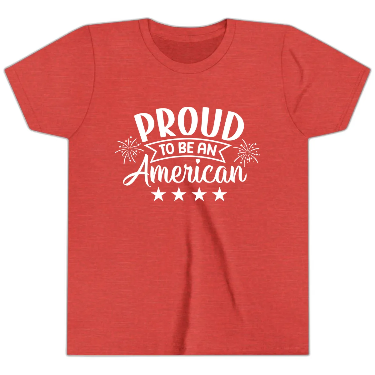 Proud To Be An American Fireworks Stars Youth T-Shirt in Heather Red