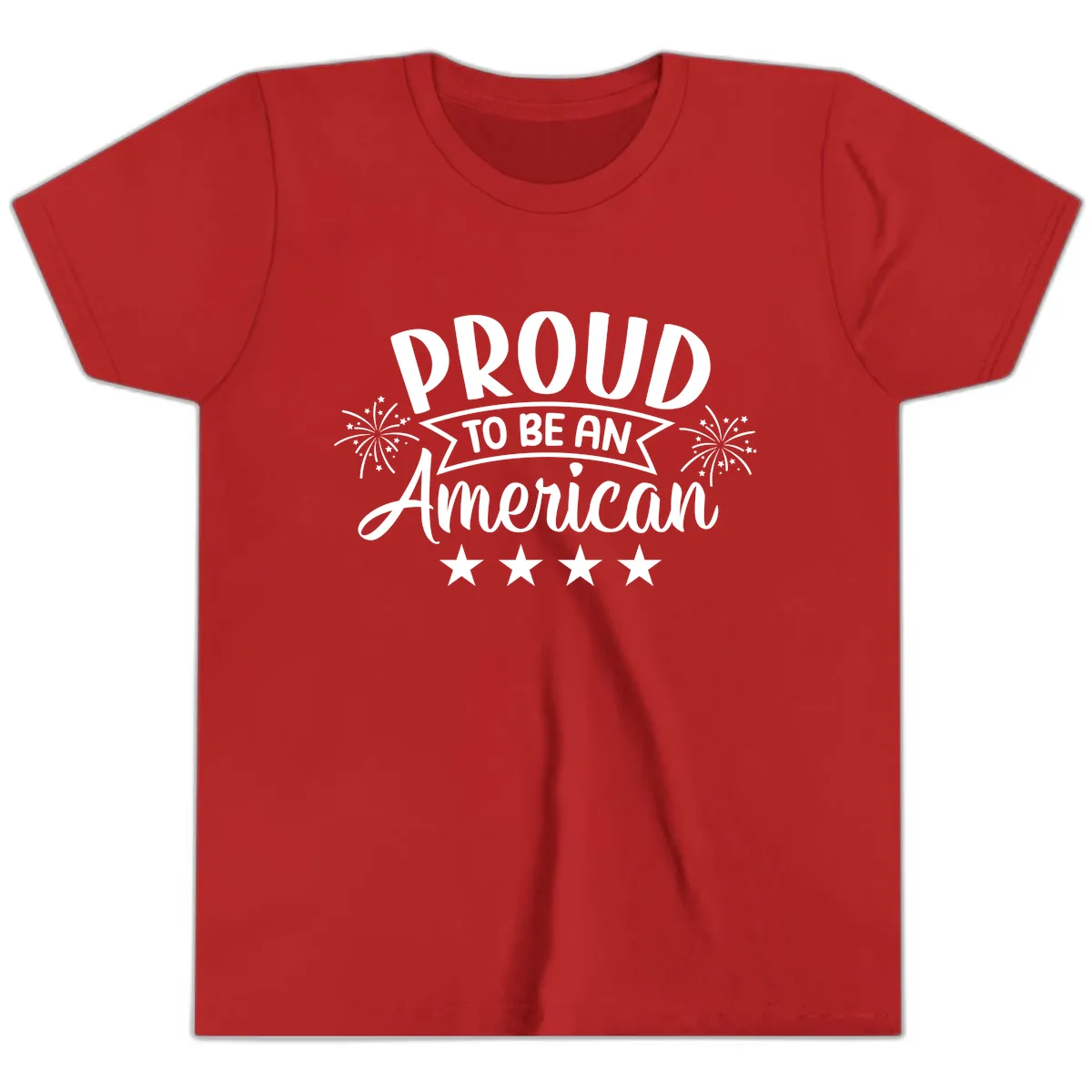 Proud To Be An American Fireworks Stars Youth T-Shirt in Red
