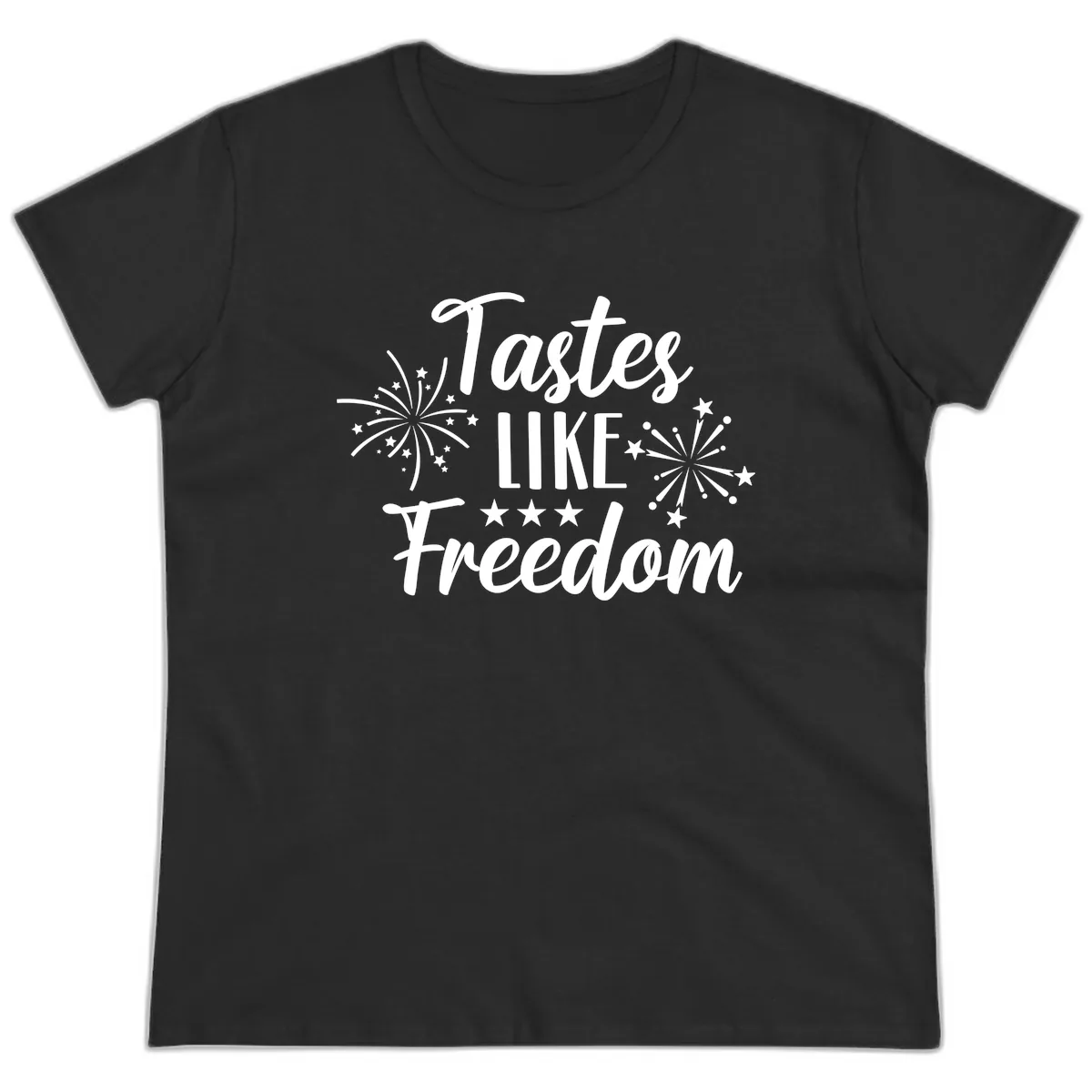 Tastes Like Freedom Fireworks Design Ladies Tee in Black