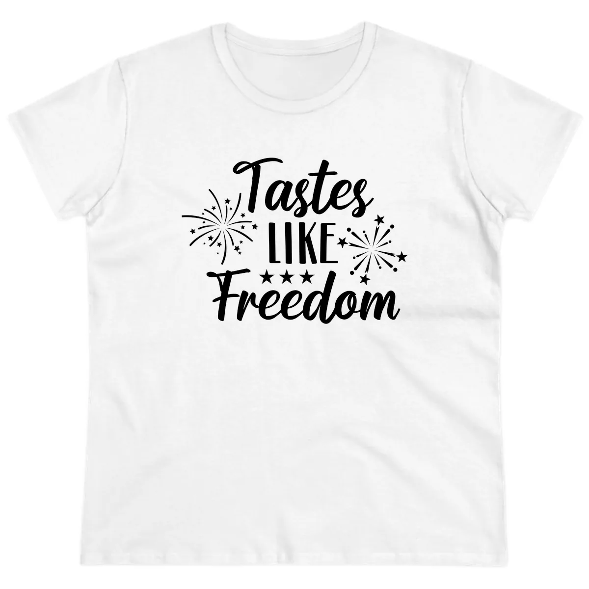 Tastes Like Freedom Fireworks Design Ladies Tee in White