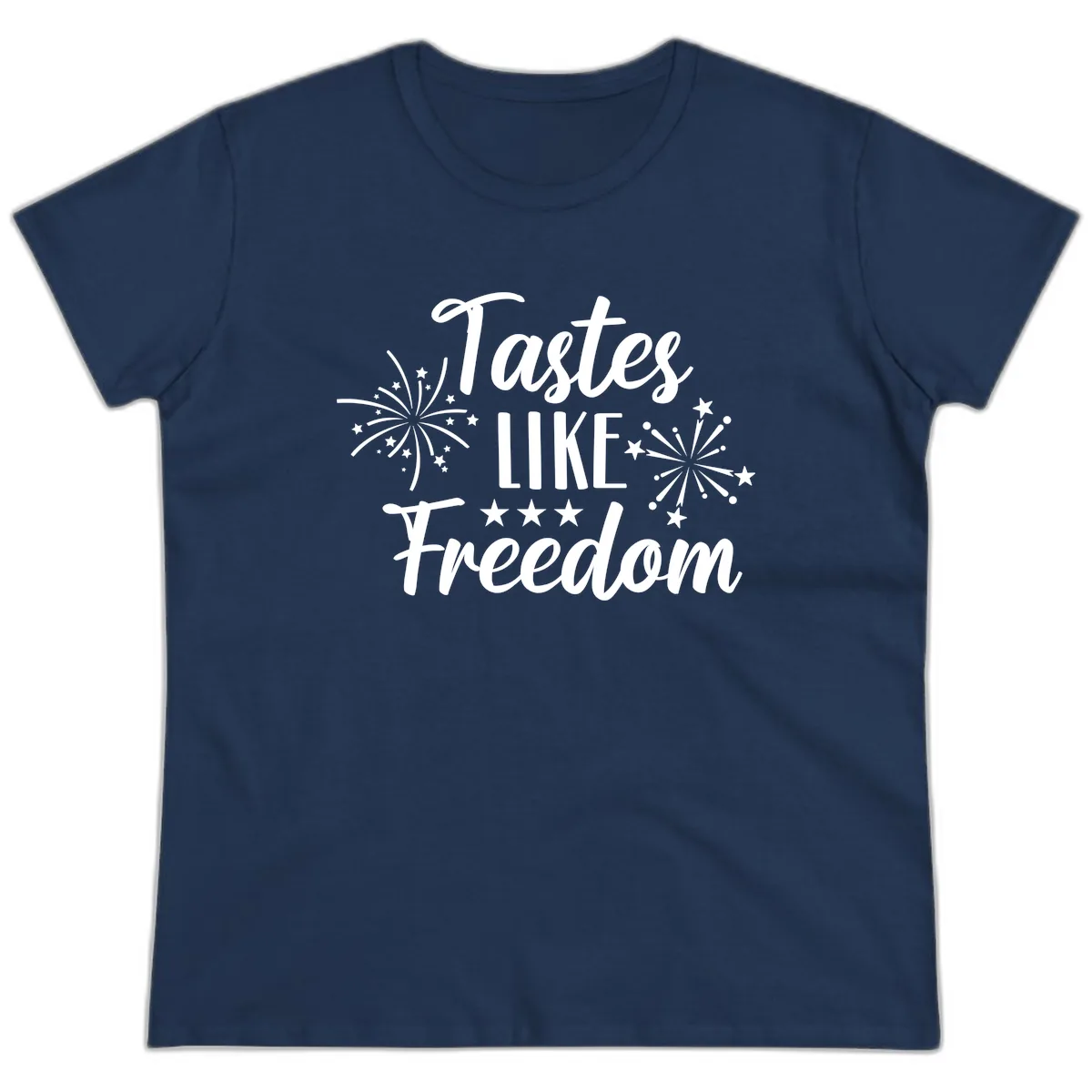 Tastes Like Freedom Fireworks Design Ladies Tee in Navy