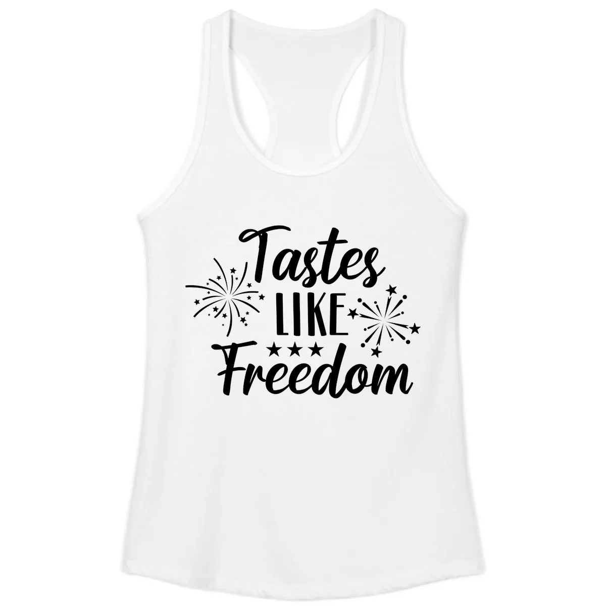 Tastes Like Freedom Fireworks Design Ladies Tank in White