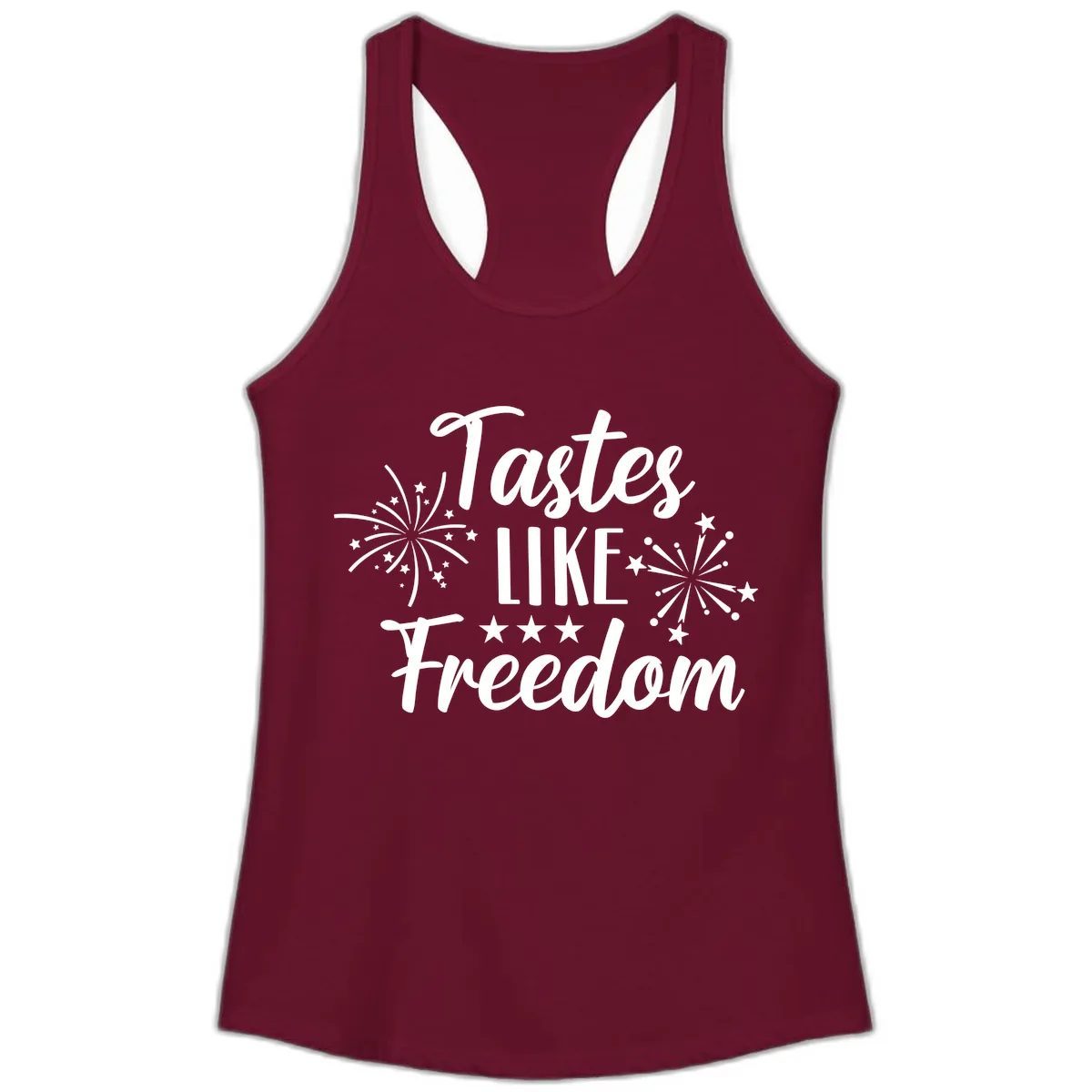 Tastes Like Freedom Fireworks Design Ladies Tank in Solid Cardinal Red