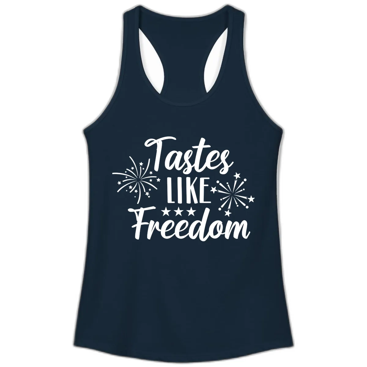 Tastes Like Freedom Fireworks Design Ladies Tank in Solid Midnight Navy