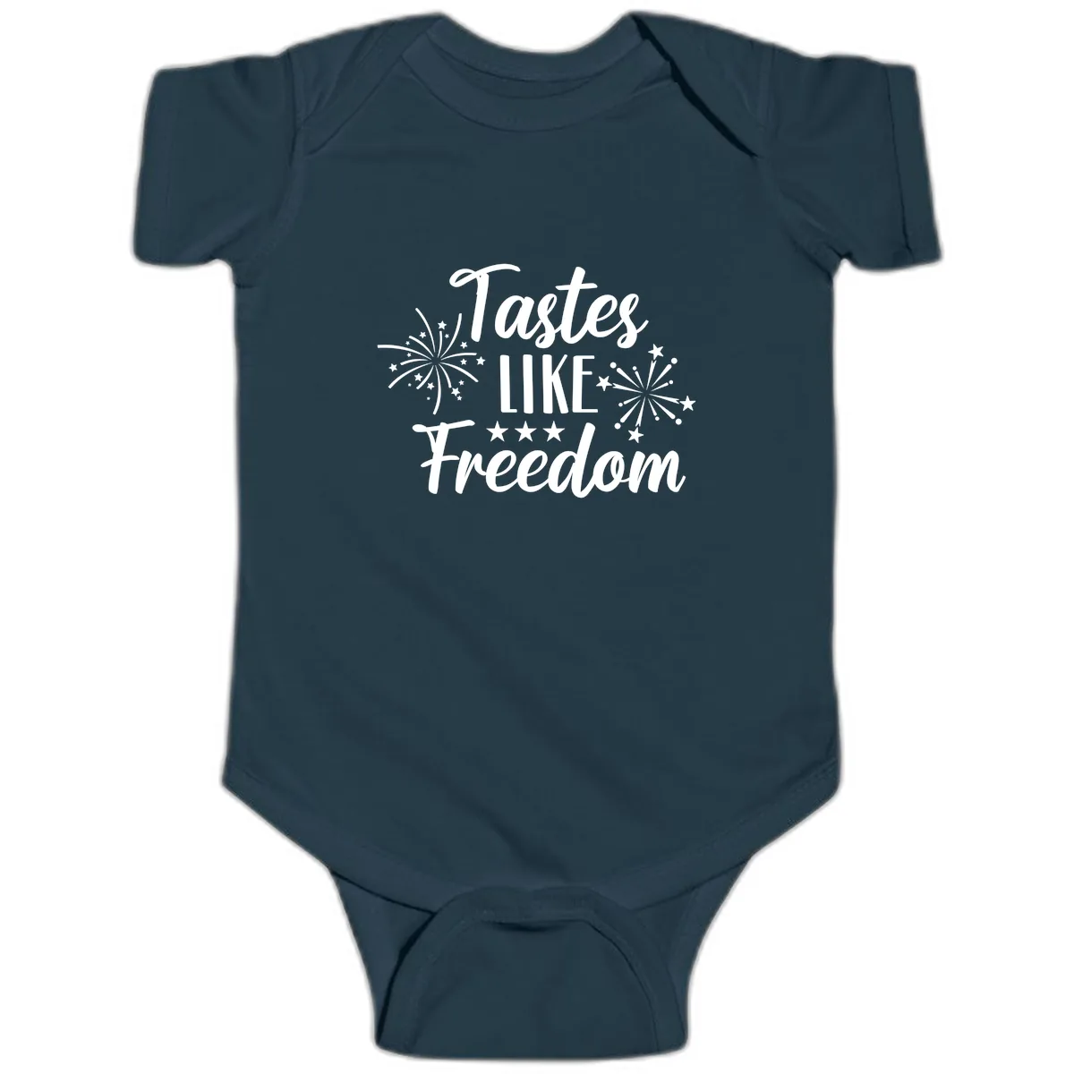 Tastes Like Freedom Fireworks Design Baby Onesie in Navy