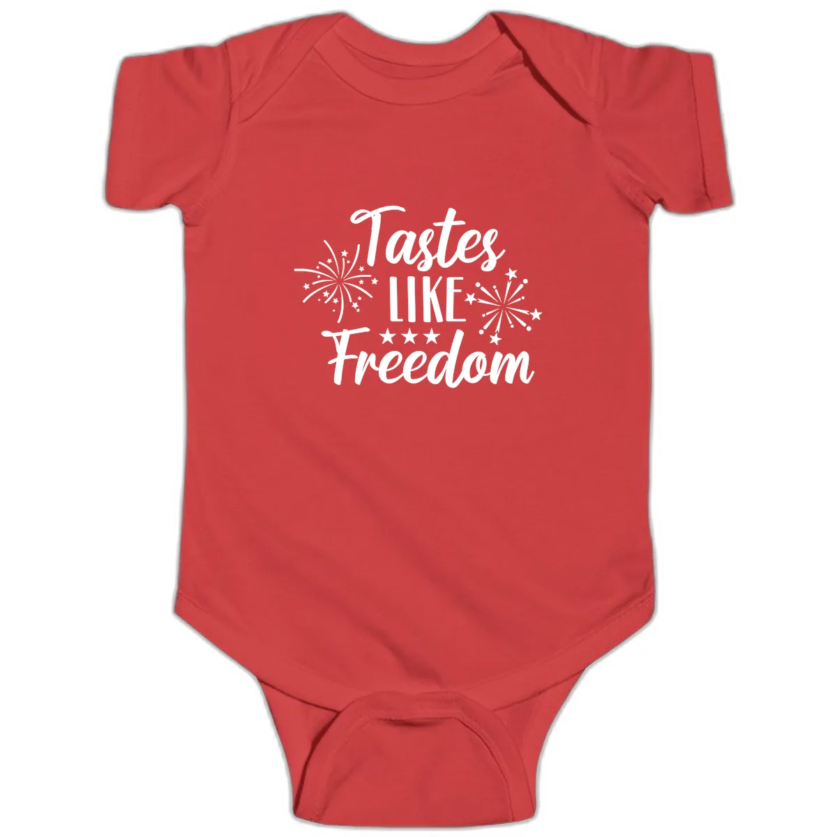 Tastes Like Freedom Fireworks Design Baby Onesie in Red