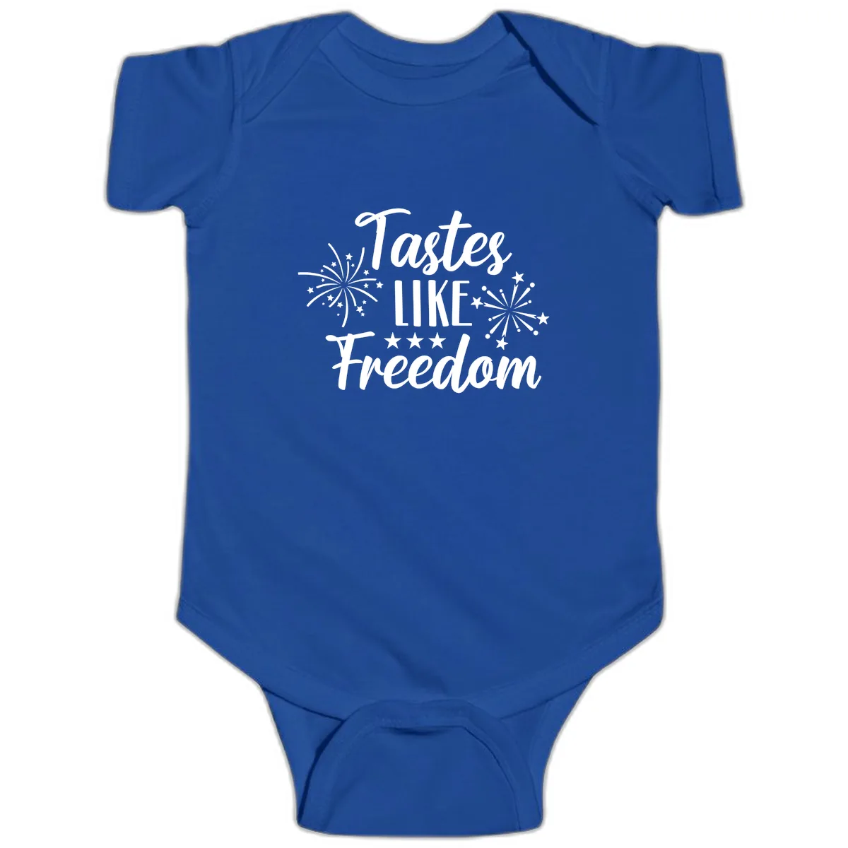 Tastes Like Freedom Fireworks Design Baby Onesie in Royal