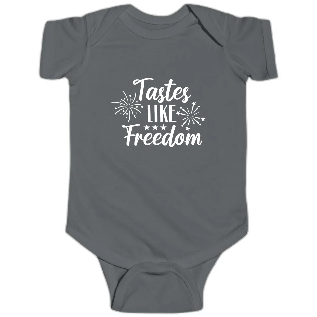 Tastes Like Freedom Fireworks Design Baby Onesie in Charcoal
