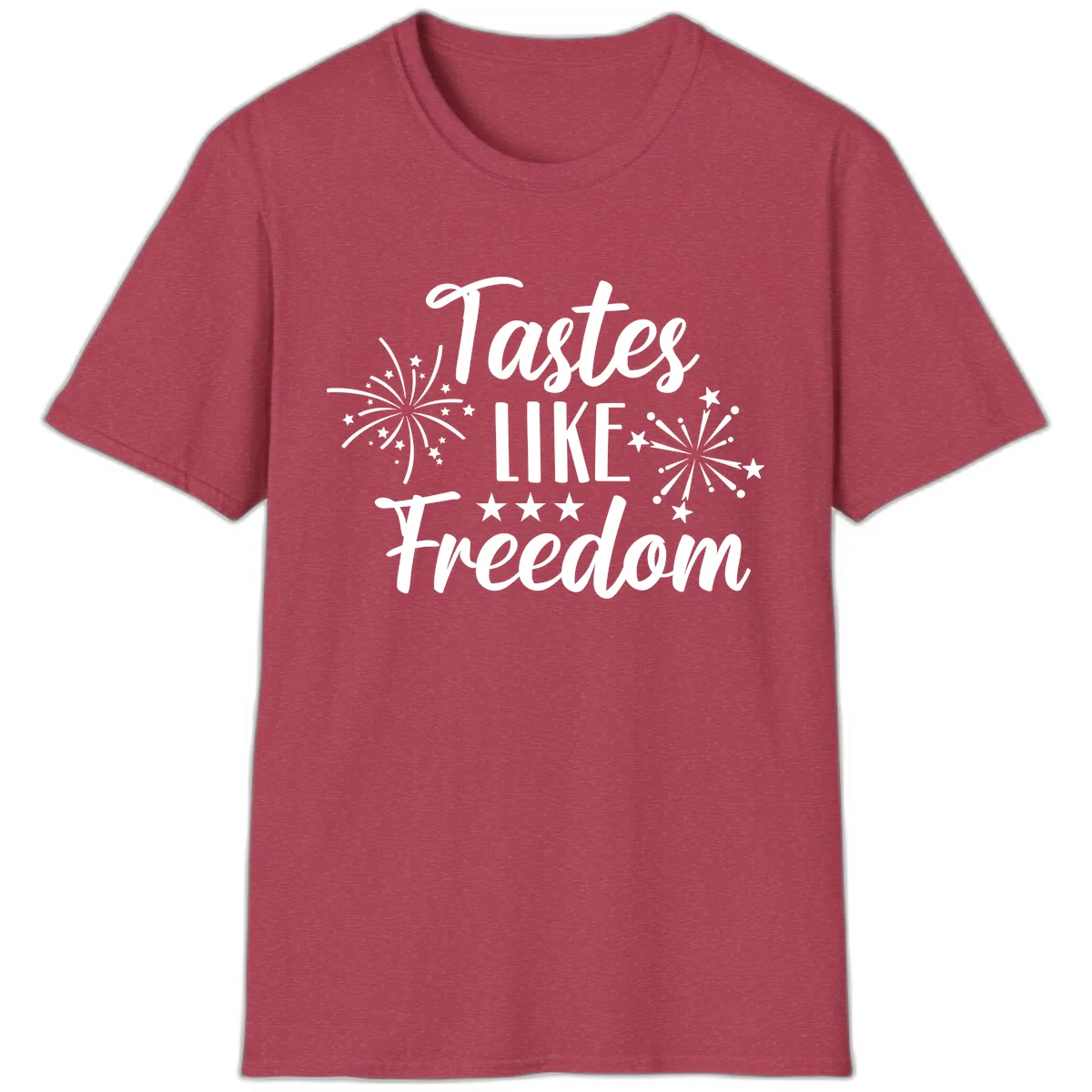 Tastes Like Freedom Fireworks Design T-Shirt in Heather Cardinal