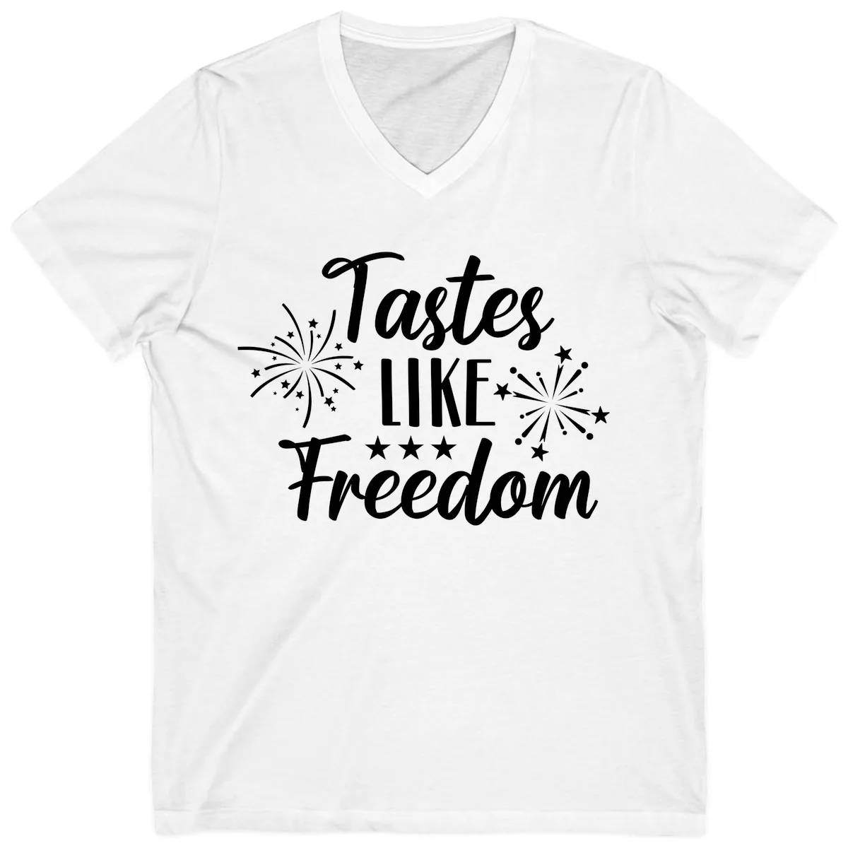 Tastes Like Freedom Fireworks Design V-Neck in White