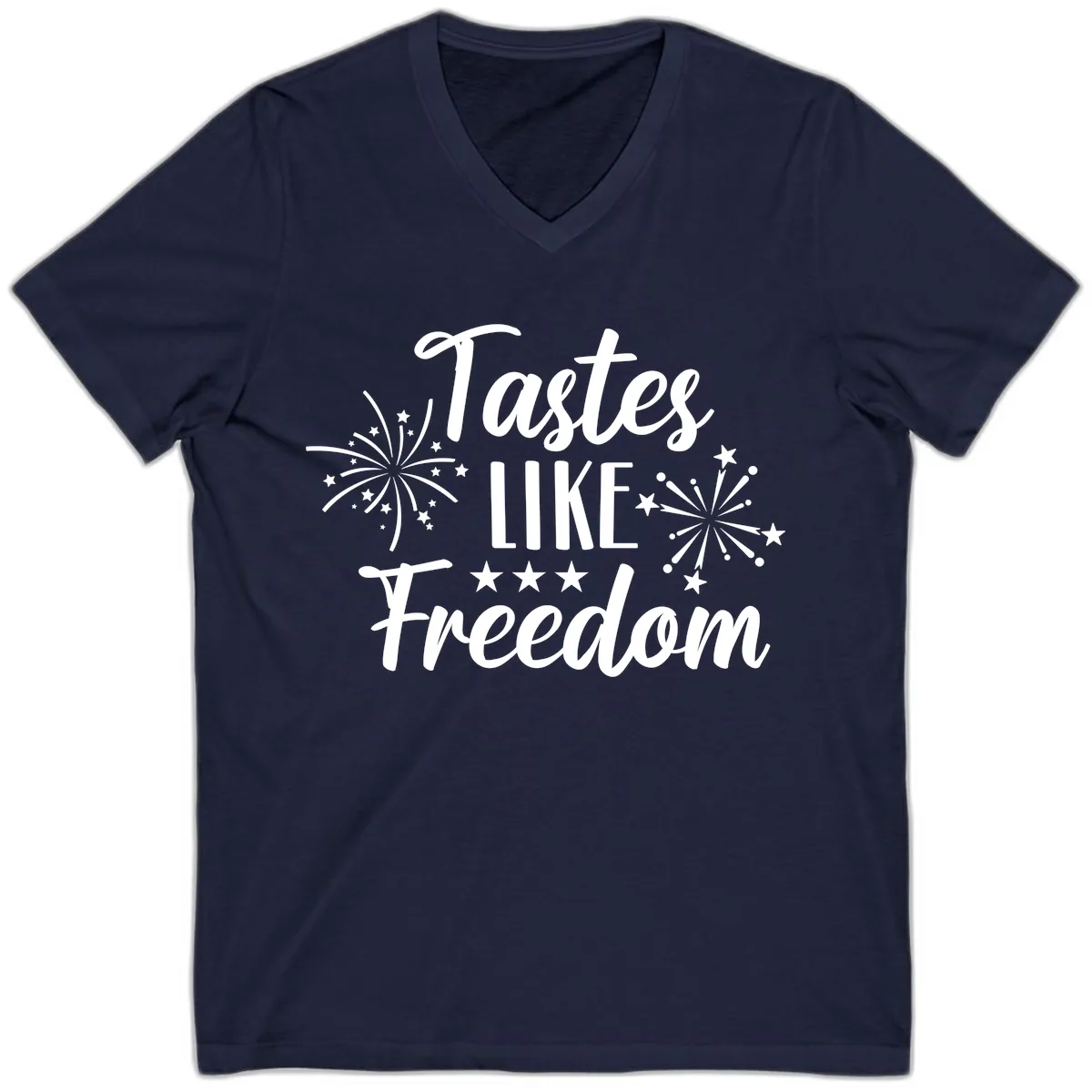 Tastes Like Freedom Fireworks Design V-Neck in Navy
