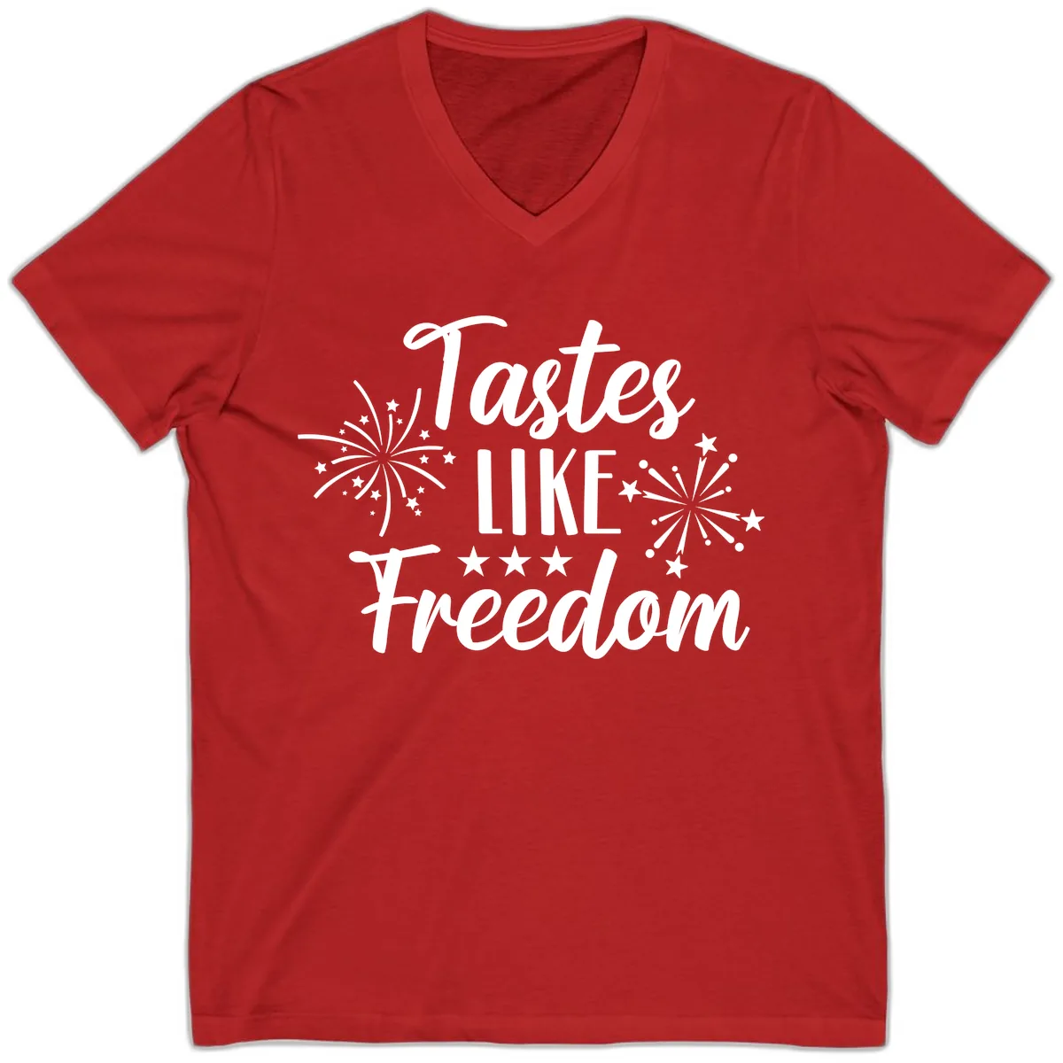 Tastes Like Freedom Fireworks Design V-Neck in Red