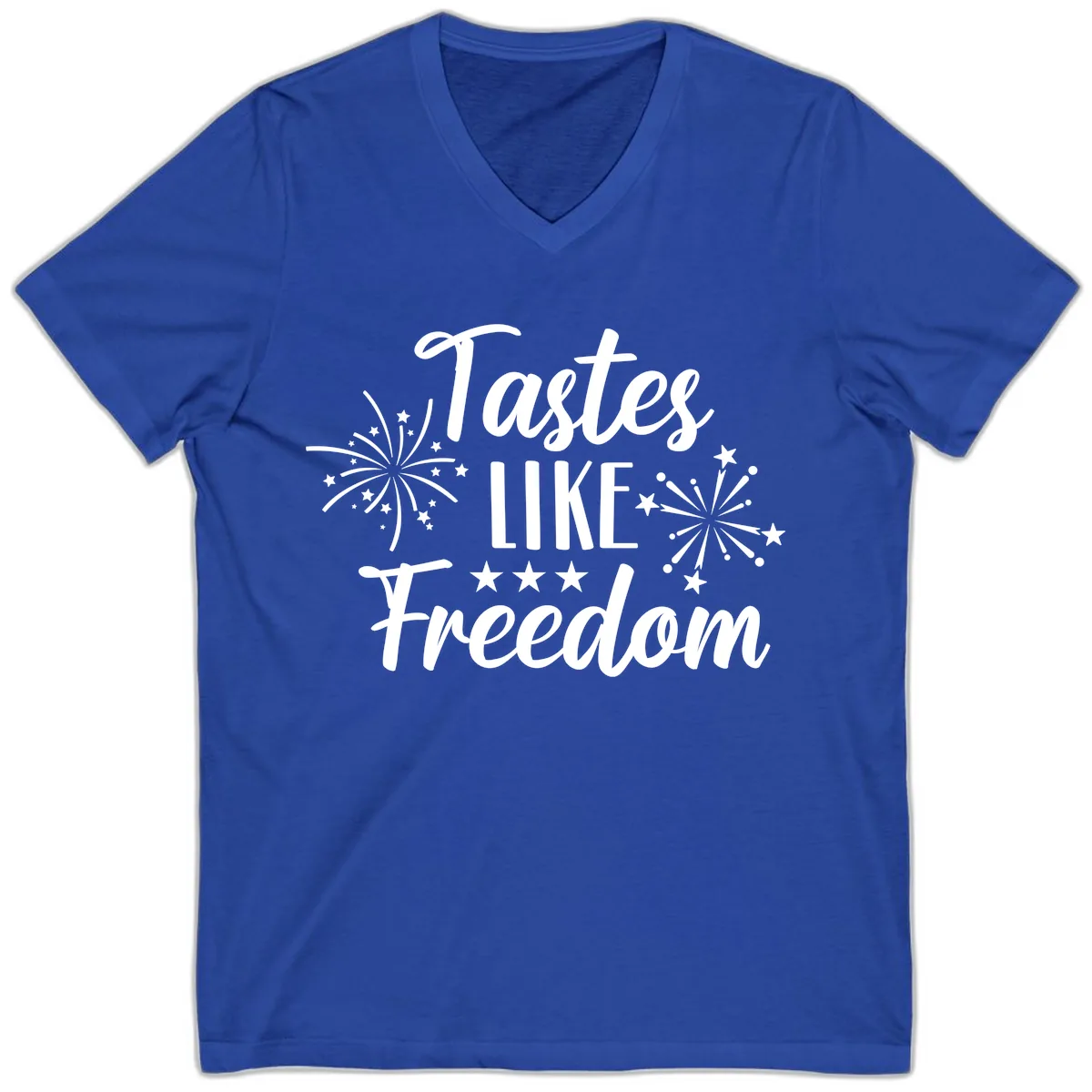Tastes Like Freedom Fireworks Design V-Neck in True Royal