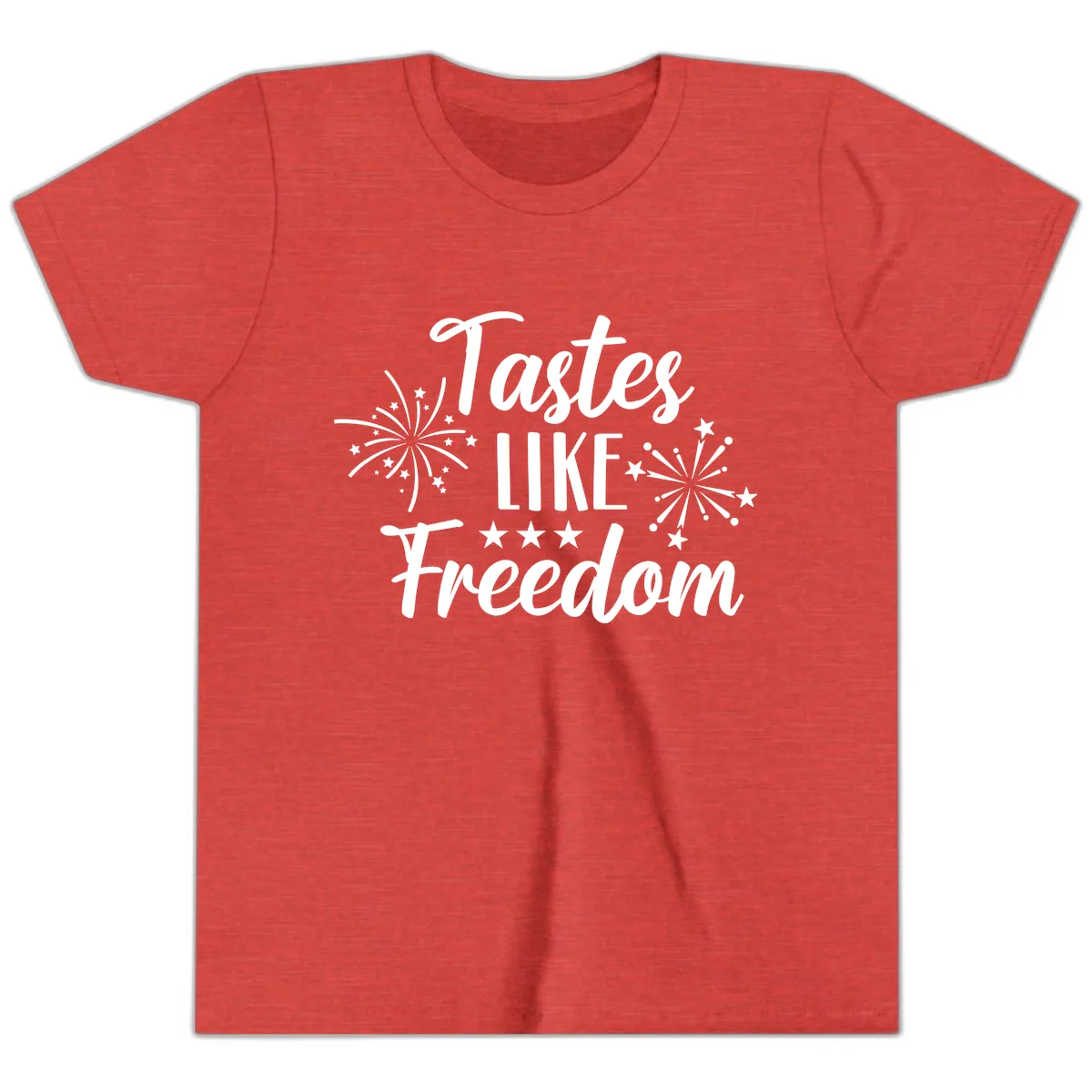 Tastes Like Freedom Fireworks Design Youth T-Shirt in Heather Red