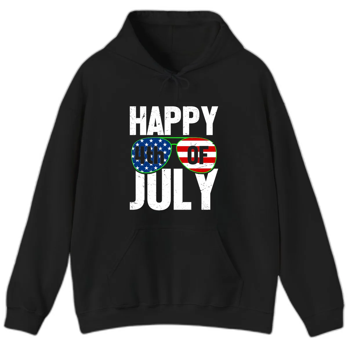 Happy Fourth Of July Sunglasses Flag Hoodie in Black