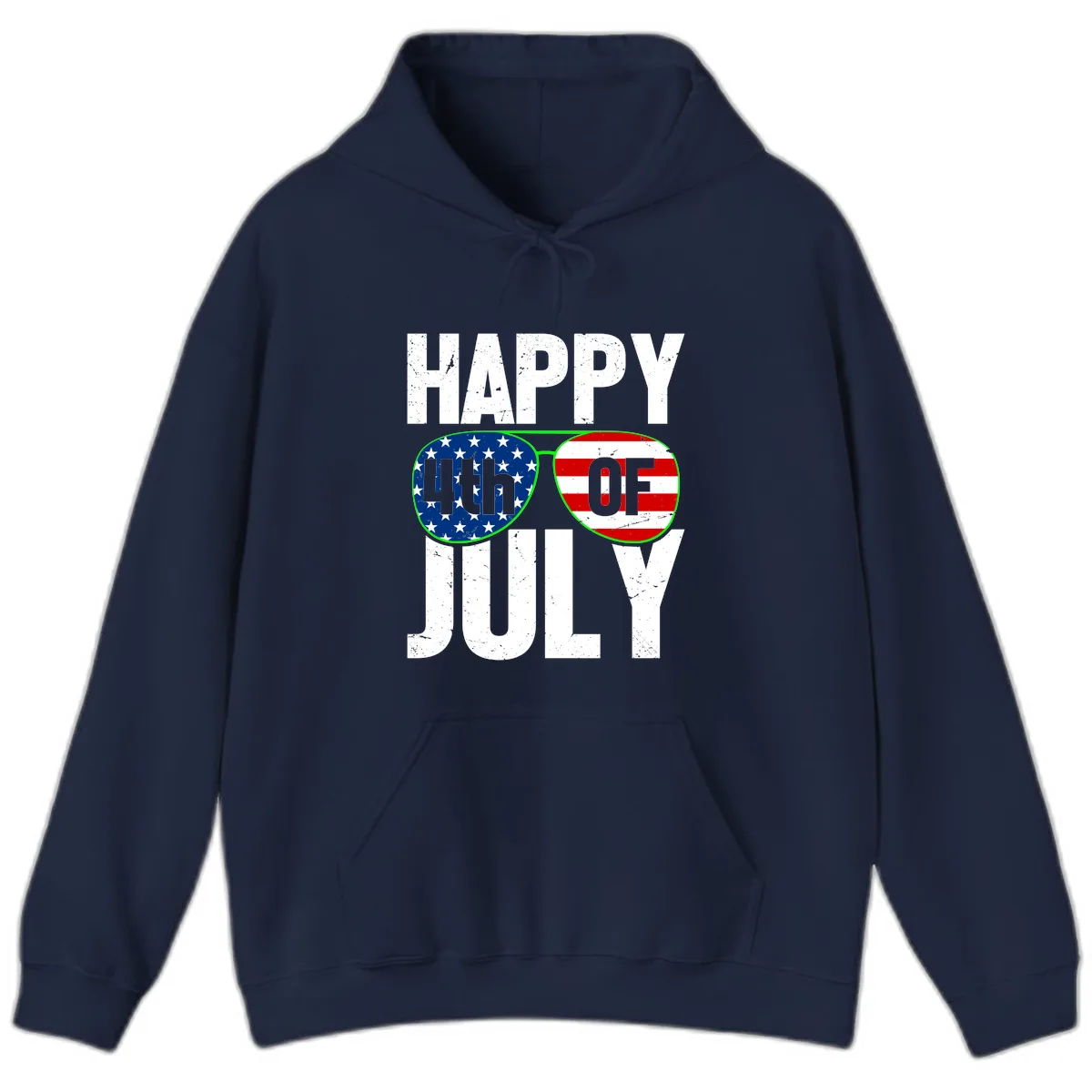 Happy Fourth Of July Sunglasses Flag Hoodie in Navy